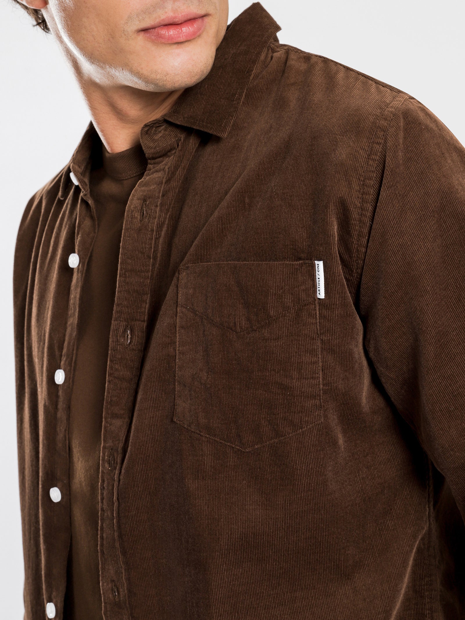 Axel Cord Long Sleeve Shirt in Mahogany