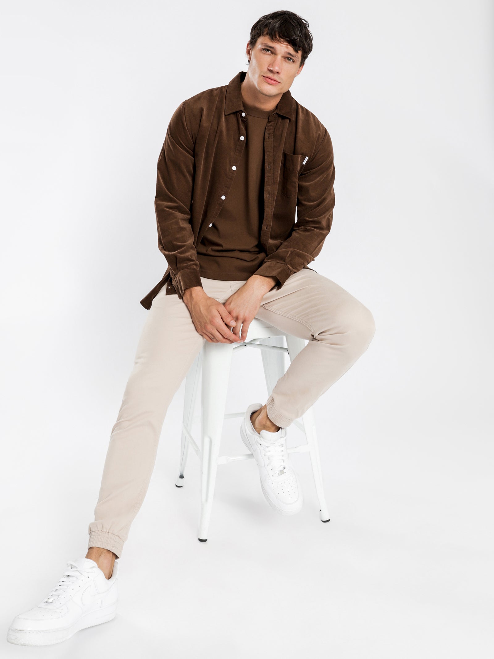 Axel Cord Long Sleeve Shirt in Mahogany