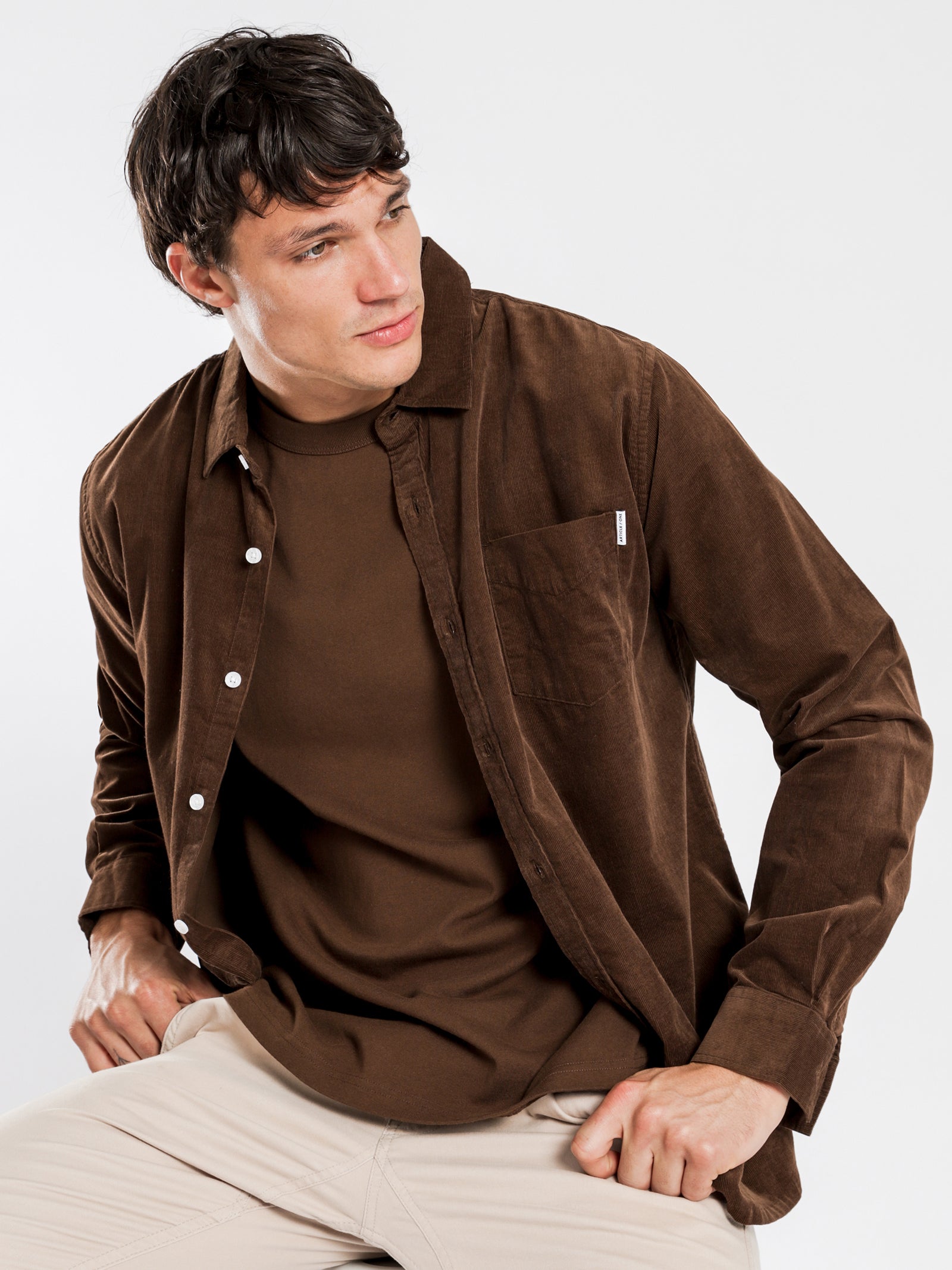 Axel Cord Long Sleeve Shirt in Mahogany