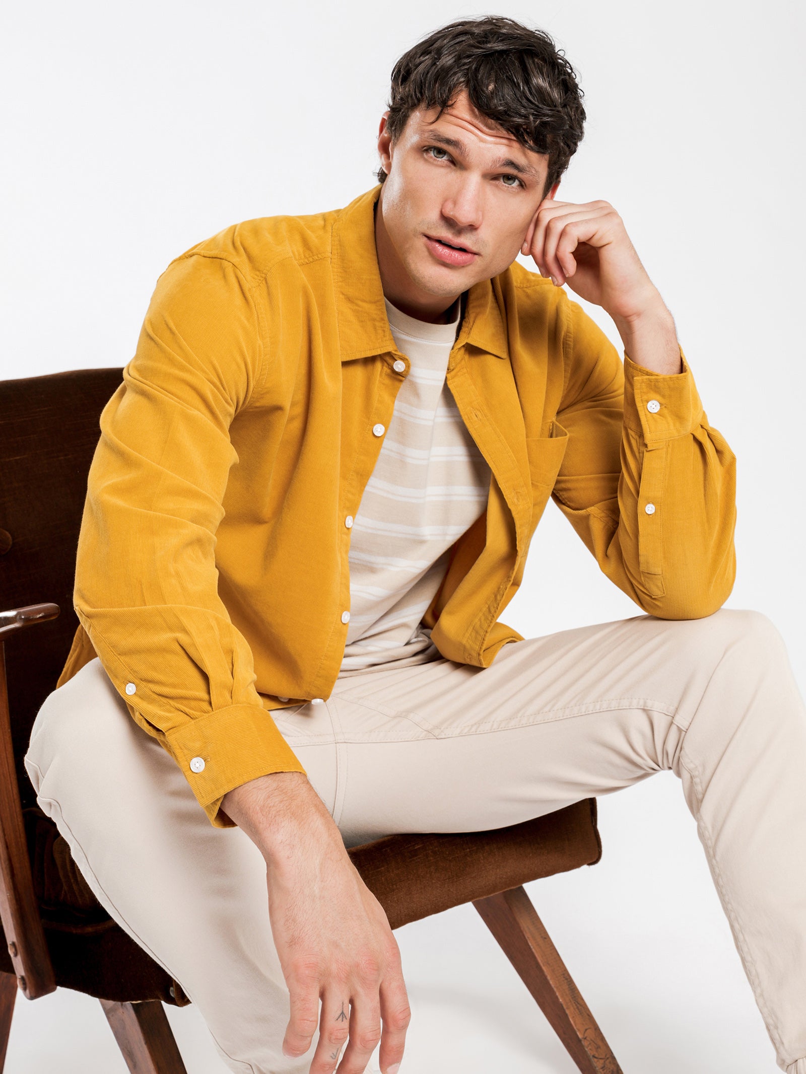 Axel Cord Long Sleeve Shirt in Mustard