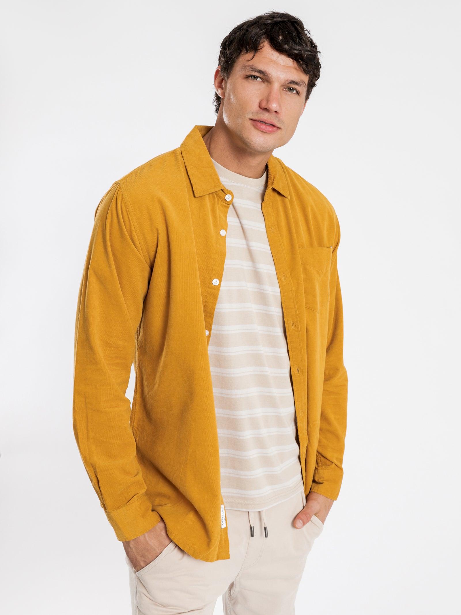 Axel Cord Long Sleeve Shirt in Mustard