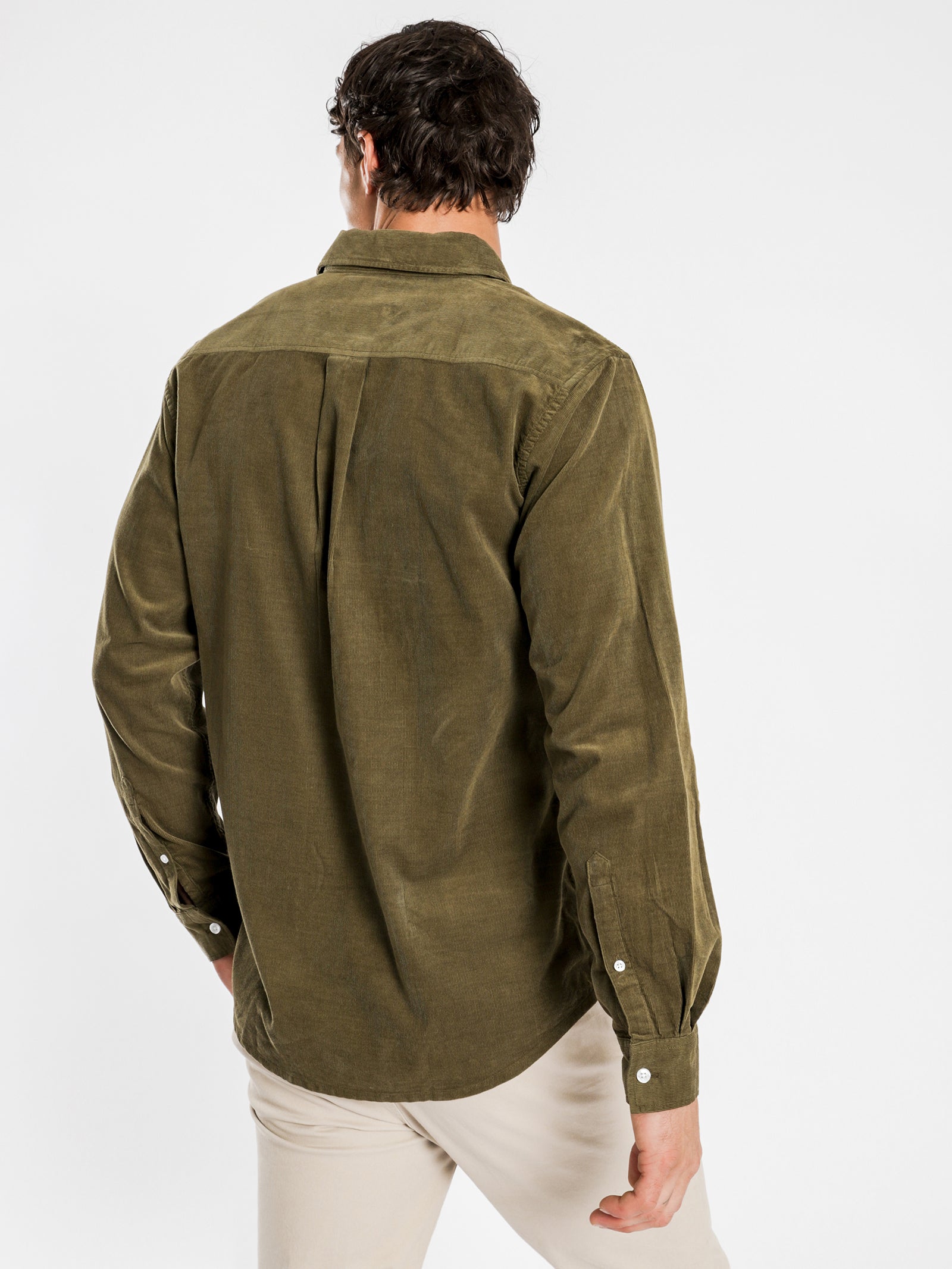 Axel Cord Long Sleeve Shirt in Olive