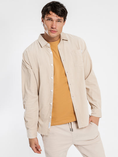 Axel Cord Long Sleeve Shirt in Stone