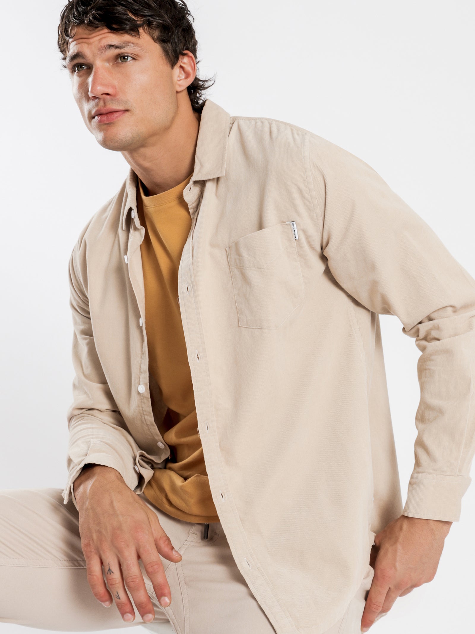 Axel Cord Long Sleeve Shirt in Stone