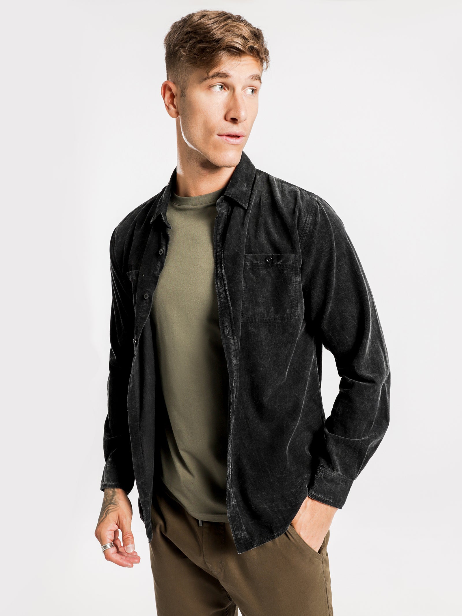 Cason Cord Long Sleeve Shirt in Acid Black