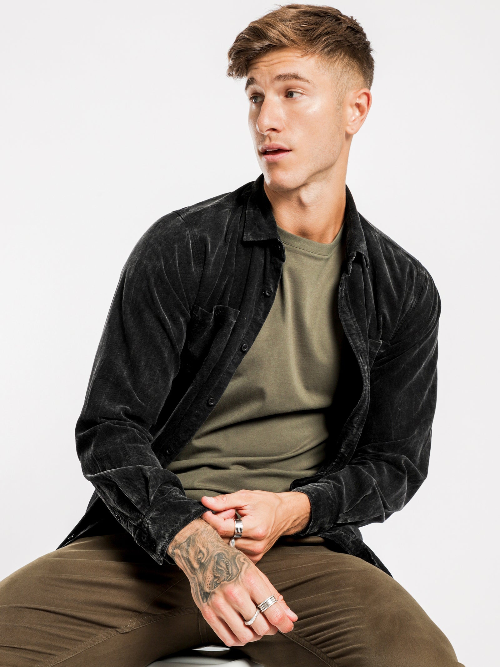 Cason Cord Long Sleeve Shirt in Acid Black