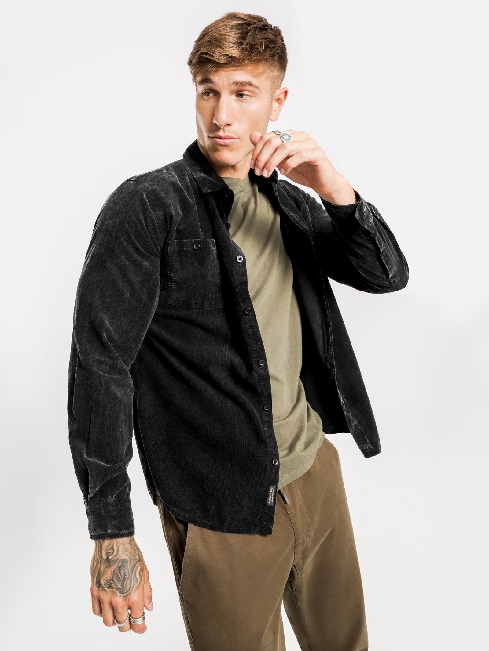 Cason Cord Long Sleeve Shirt in Acid Black