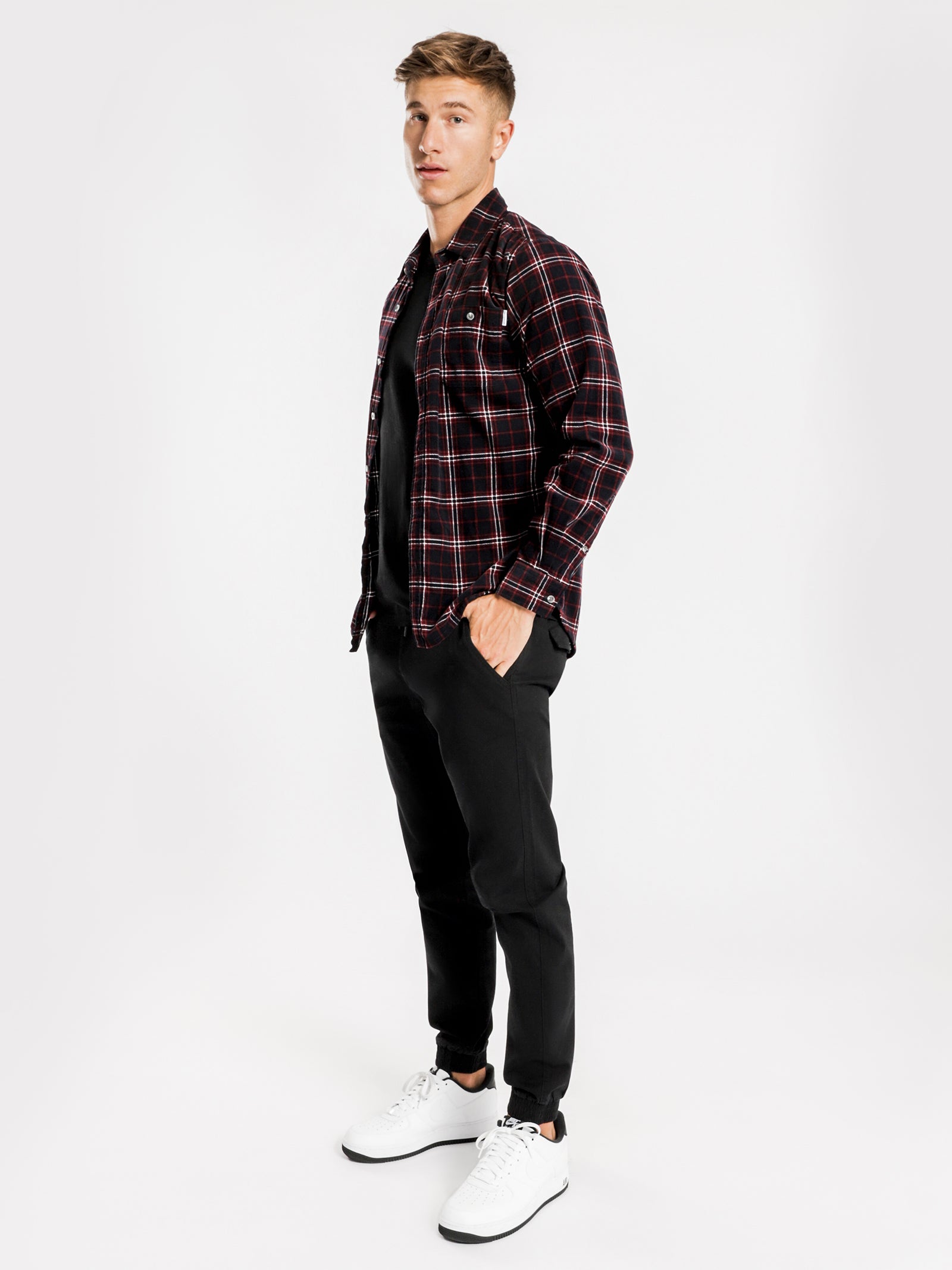 Bryan Cord Long Sleeve Shirt in Navy Plaid