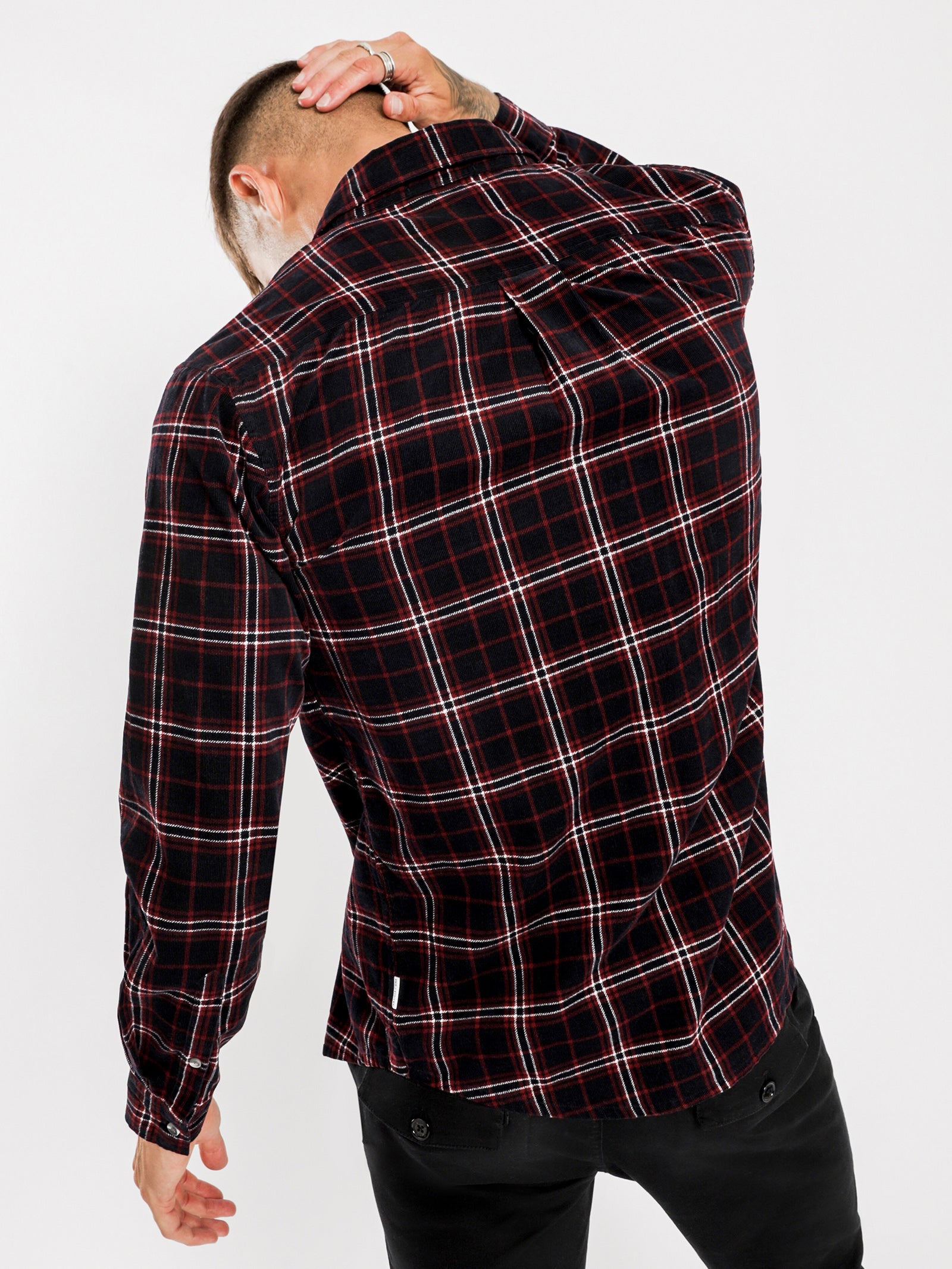 Bryan Cord Long Sleeve Shirt in Navy Plaid