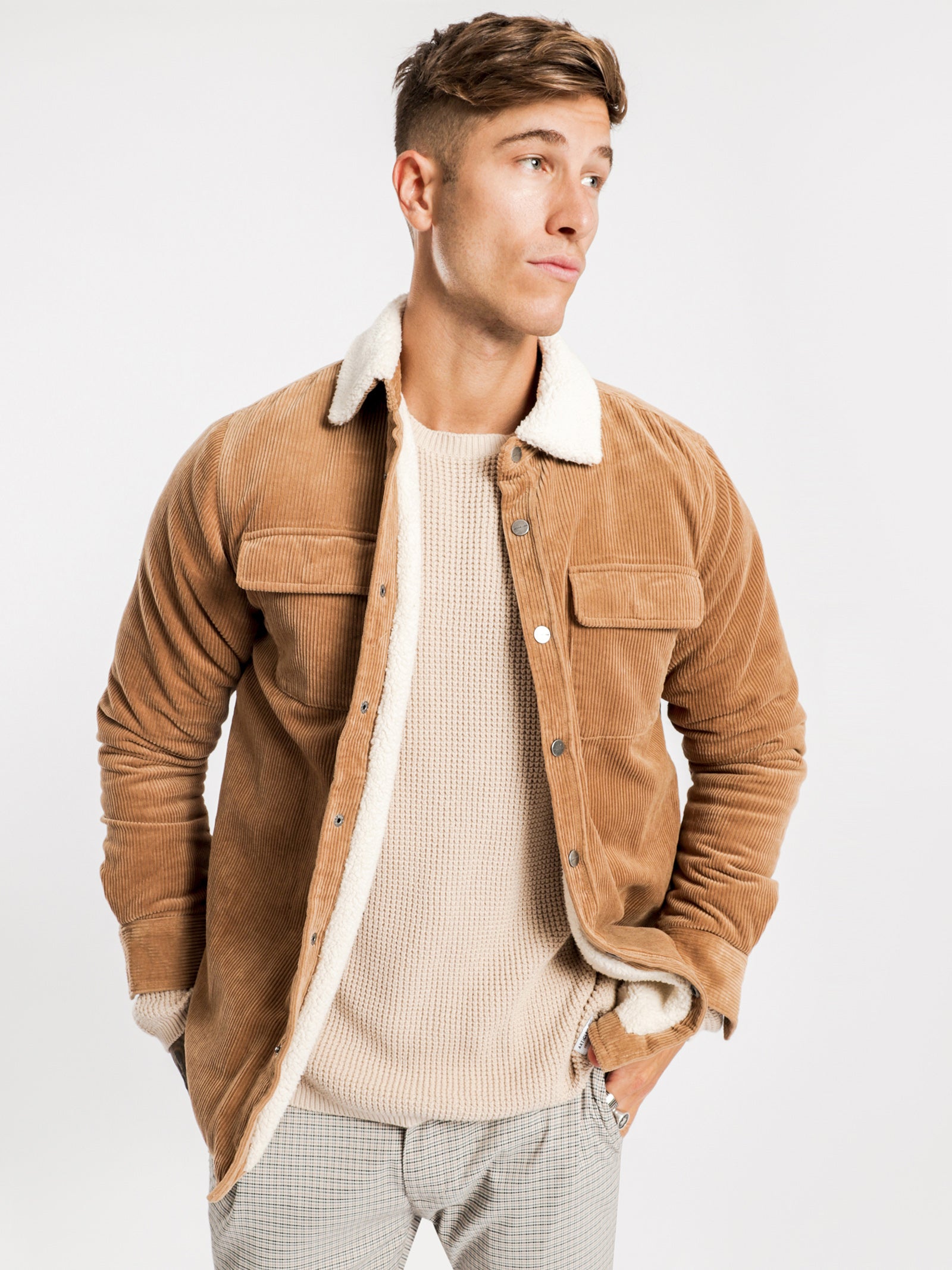 Kai Cord Sherpa Jacket in Tan