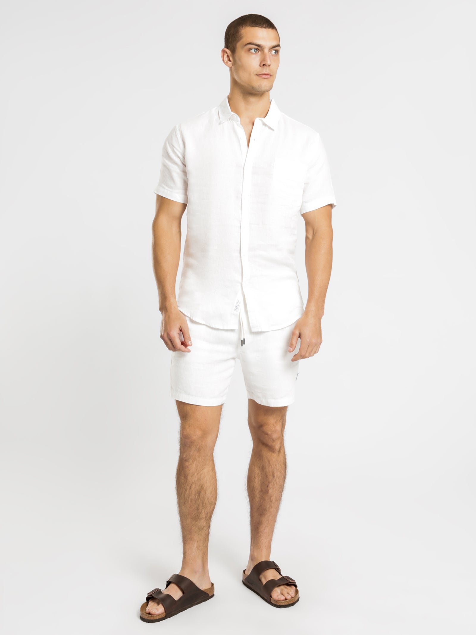 Nelson Linen Short Sleeve Shirt in White - Glue Store
