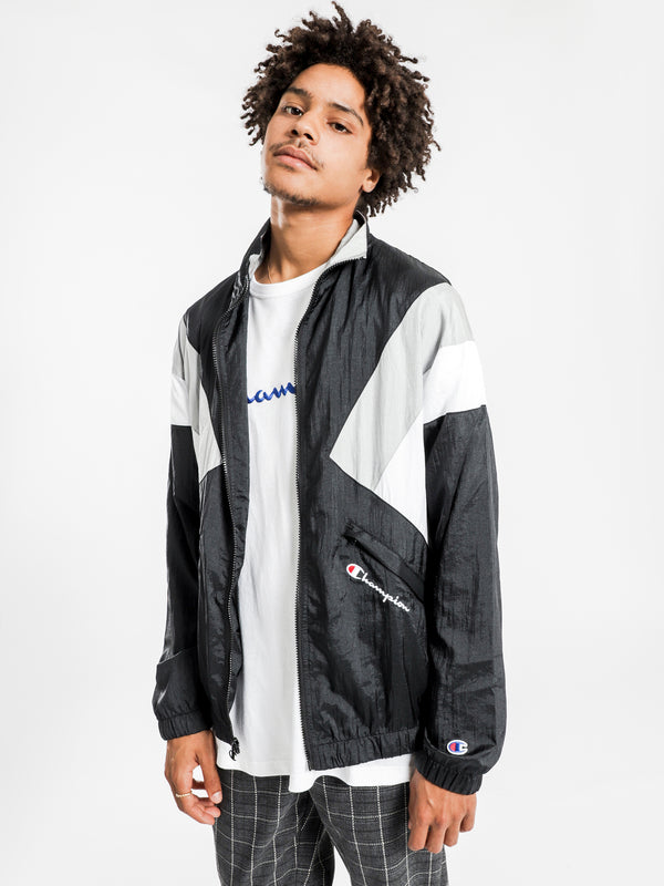 Nylon Warm-Up Jacket in Black Grey & White - Glue Store