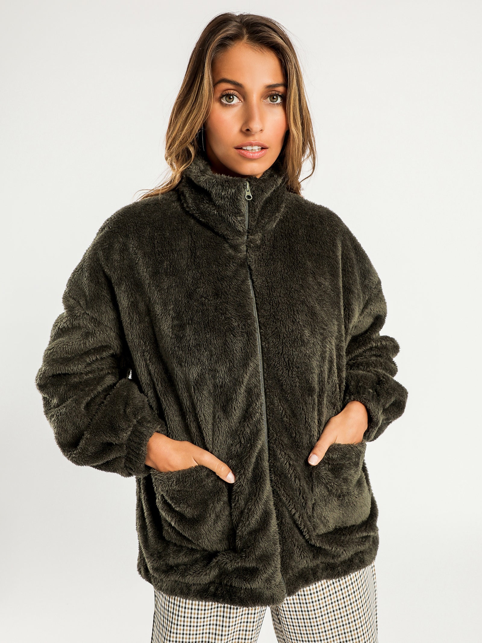 Green sherpa hot sale jacket women's