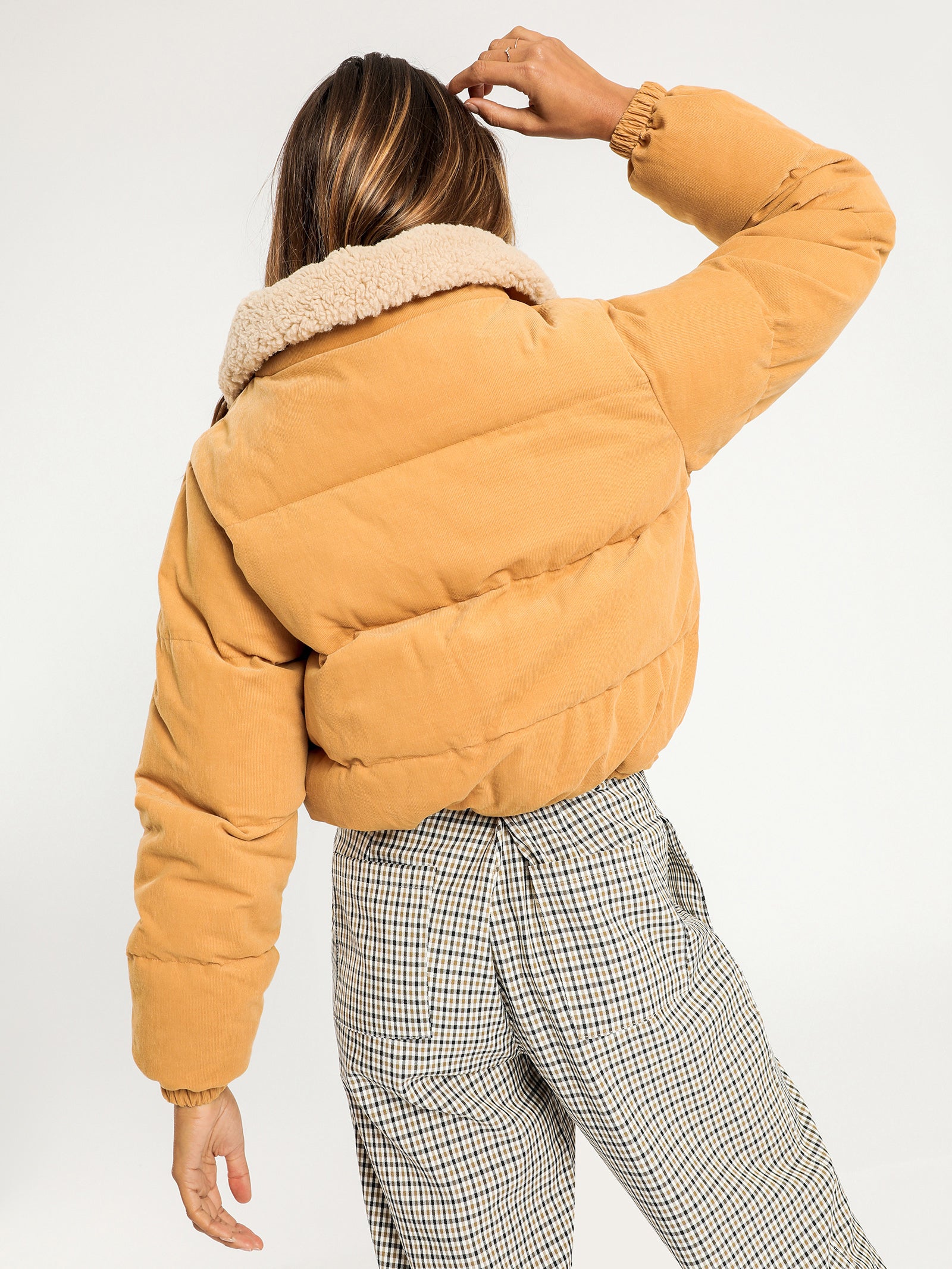 Charis Corduroy Puffer Jacket in Stone