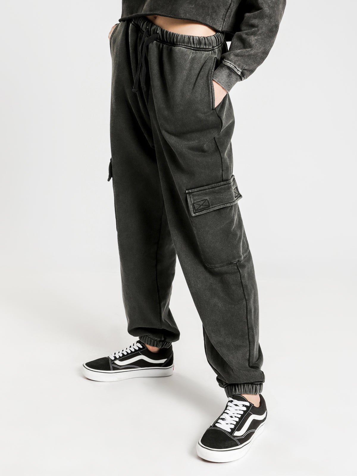 Beyond Her Savage Cargo Track Pants in Washed Black | Washed Black