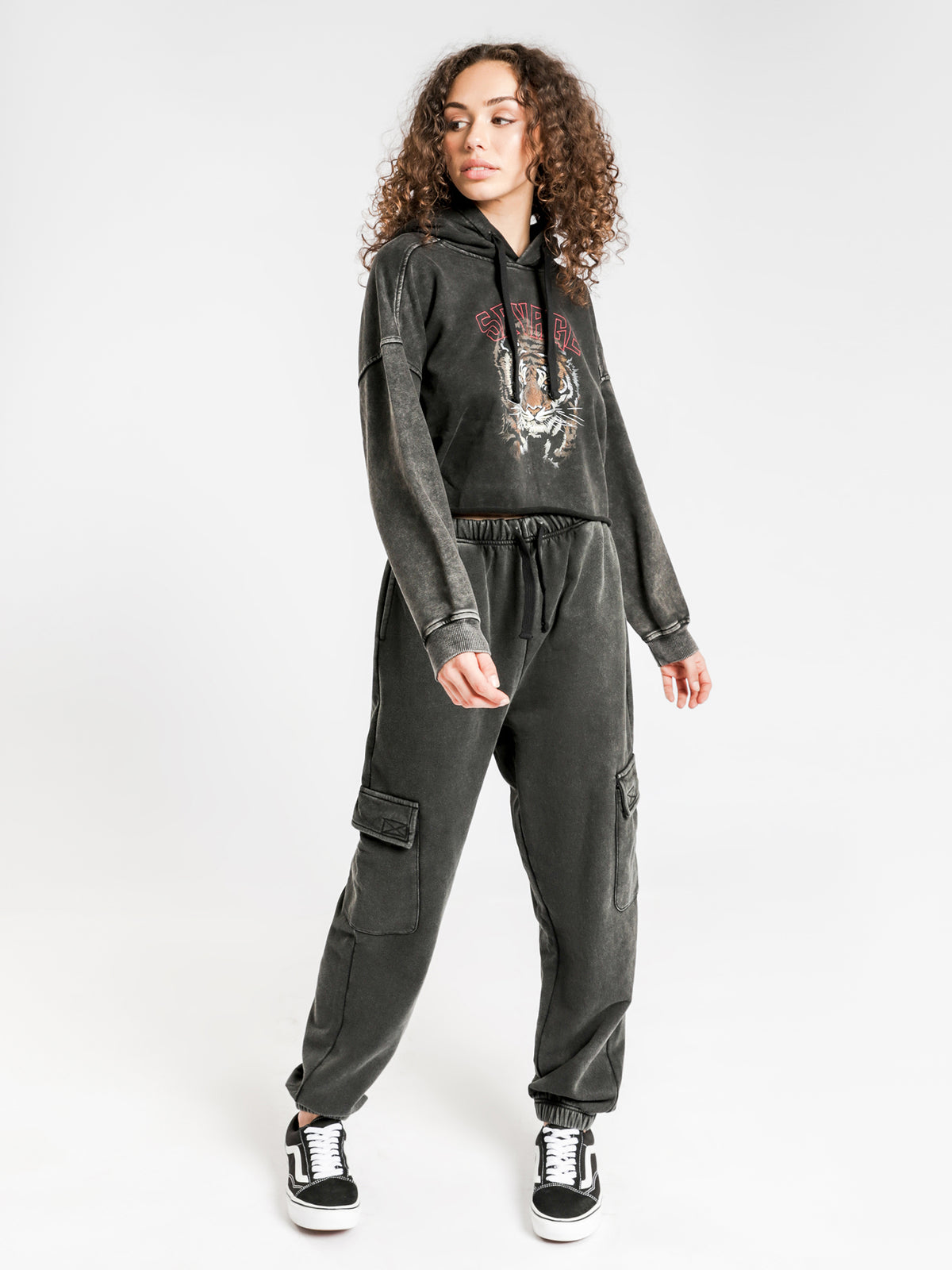 Beyond Her Savage Cargo Track Pants in Washed Black | Washed Black