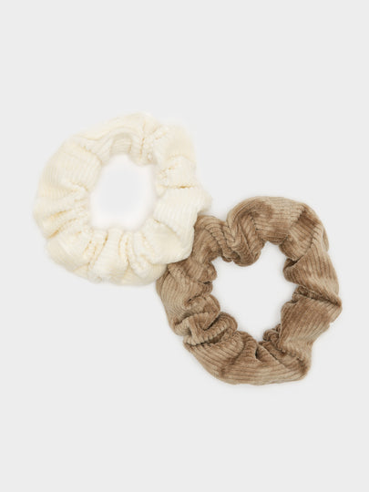 2 Cord Scrunchies in Sand Brown & White