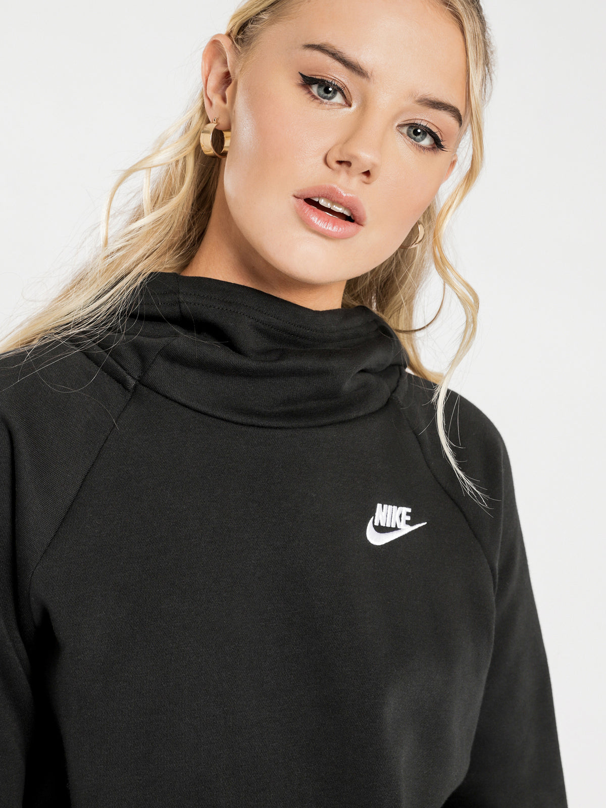 Nike Nike Sportswear Essential Funnel Neck Hoodie in Black | Black/White