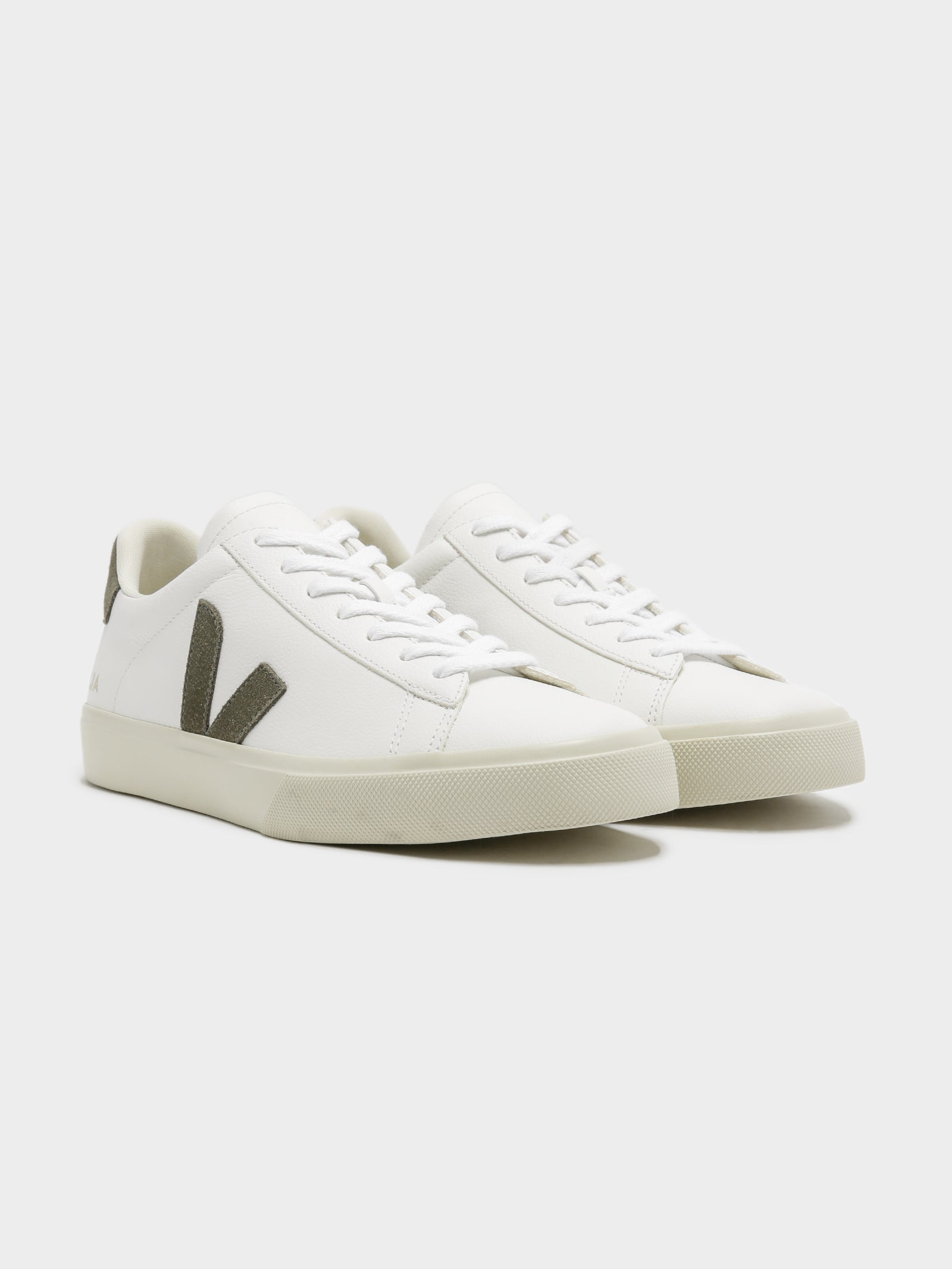 Mens Campo Leather Sneakers in White & Khaki - Glue Store