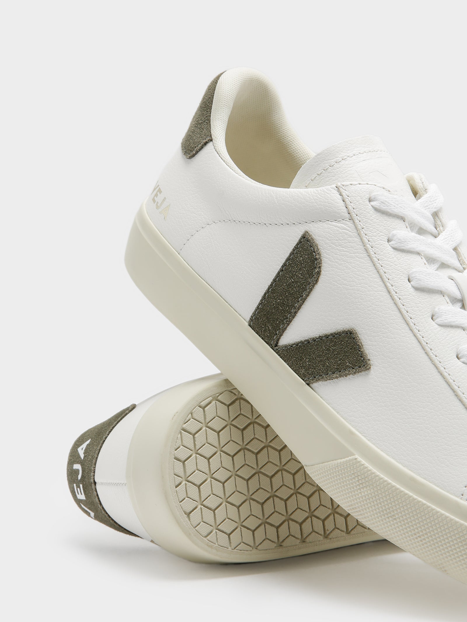 Mens Campo Leather Sneakers in White & Khaki - Glue Store