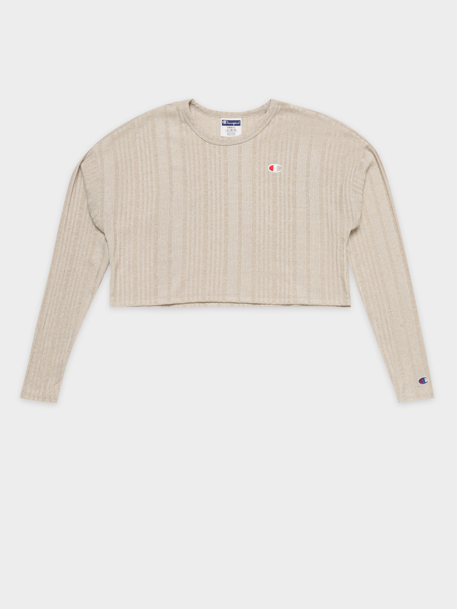 Ribbed Long Sleeve T-Shirt in Beige Khaki