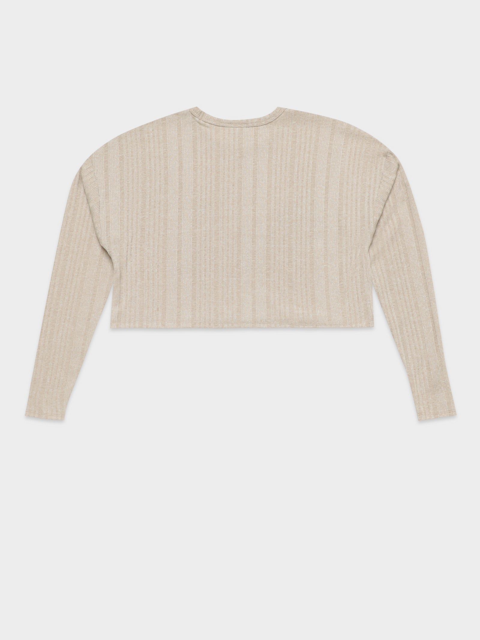 Ribbed Long Sleeve T-Shirt in Beige Khaki