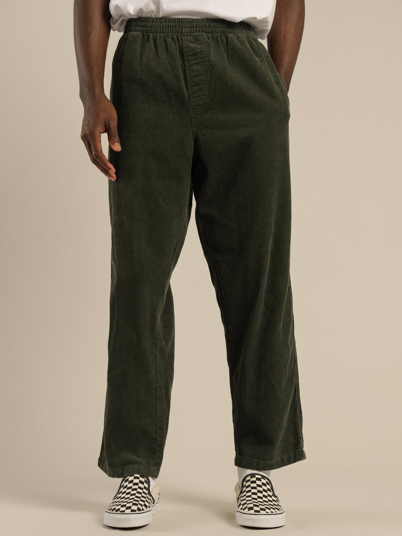 Cord Relaxed Pant in Dark Green