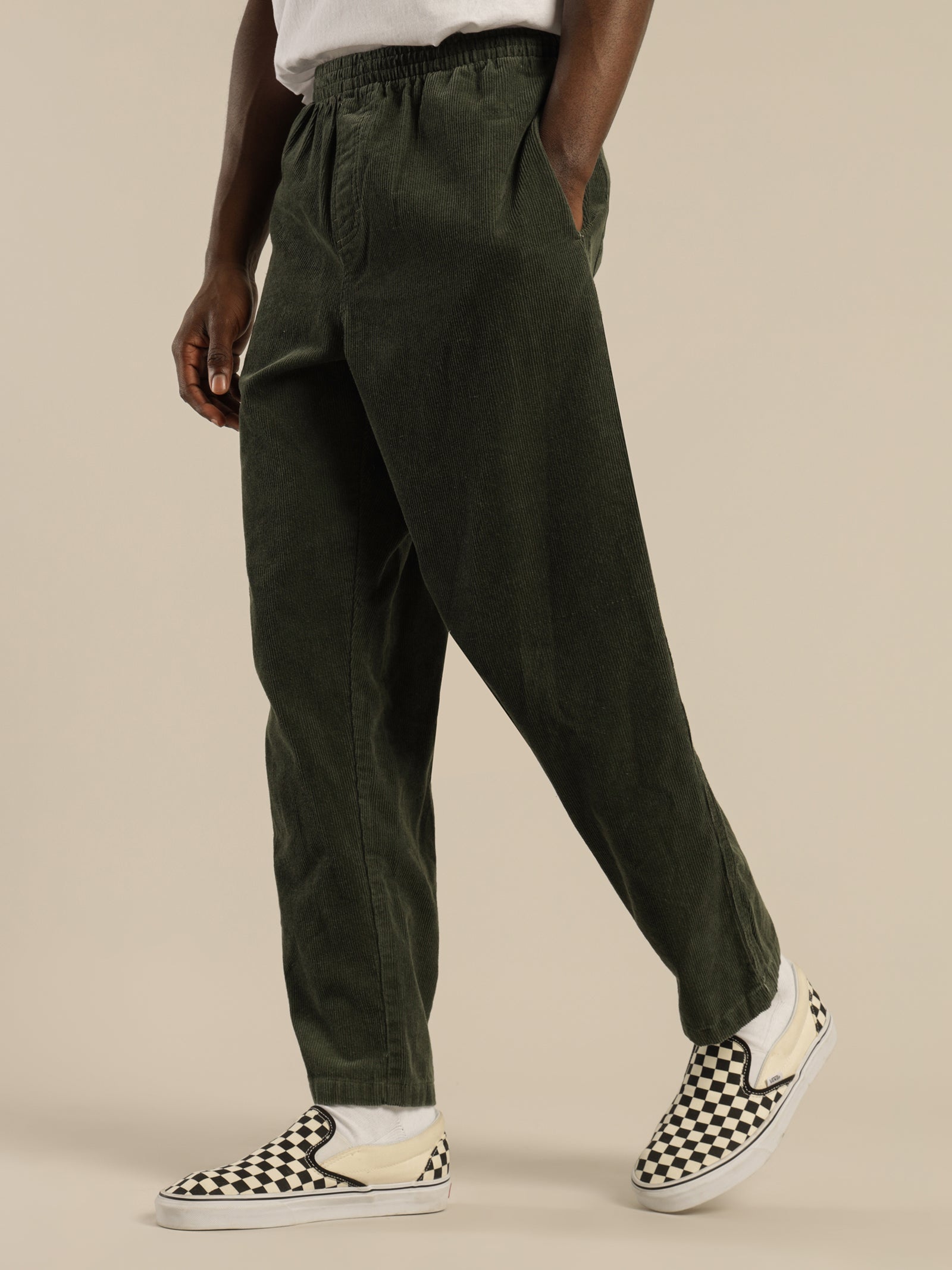 Cord Relaxed Pant in Dark Green