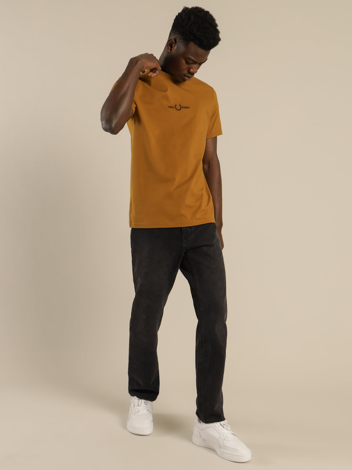 Fred Perry Embroidered T-Shirt in Dark Caramel | Caramel