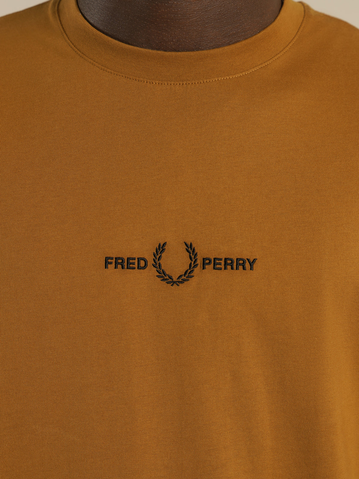 Fred Perry Embroidered T-Shirt in Dark Caramel | Caramel