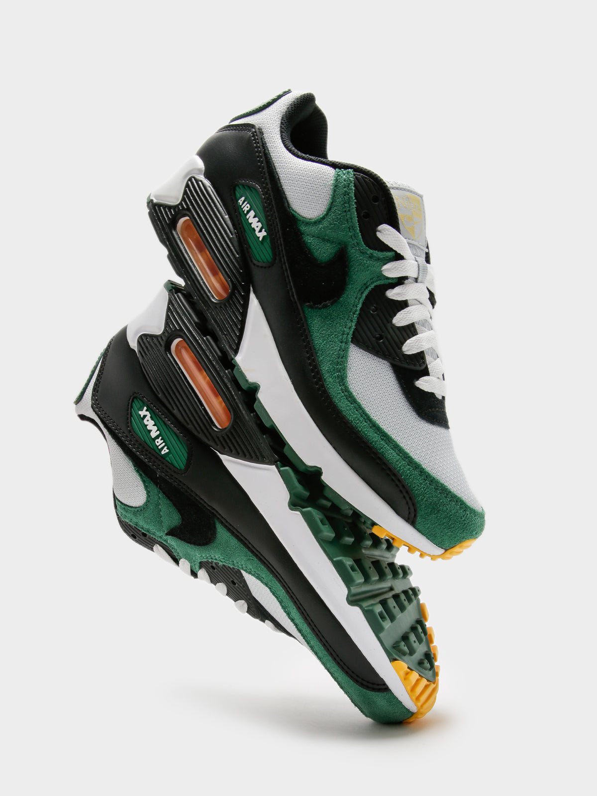 Nike Mens Air Max 90 Sneakers in Pure Platinum & Gorge Green | Grey/Black