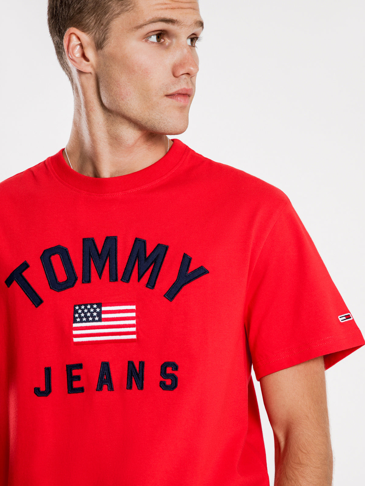 Tommy Hilfiger USA Flag T-Shirt in Flame Scarlet | Scarlet