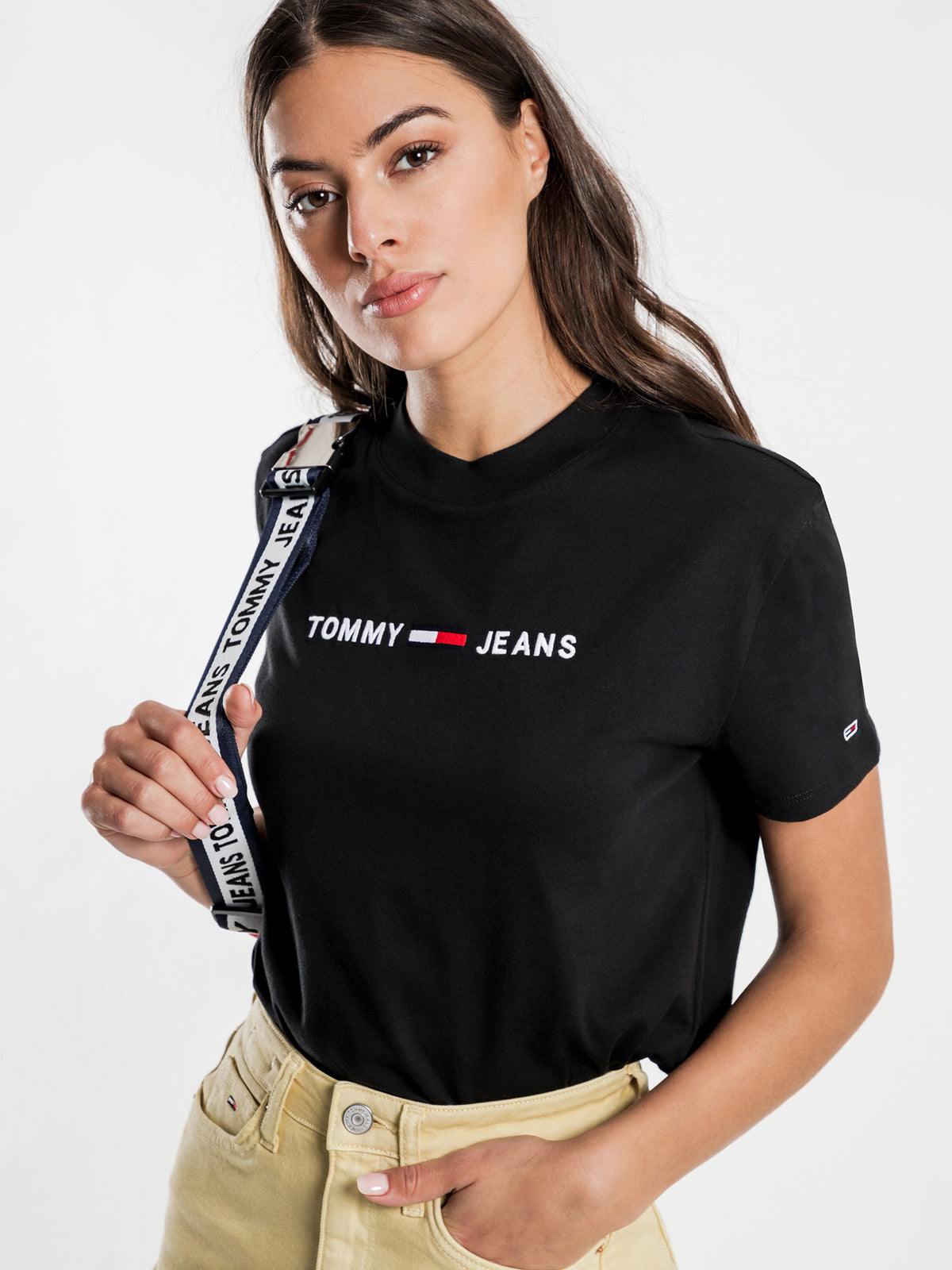 Tommy Hilfiger Clean Linear Logo T-Shirt in Black | Black