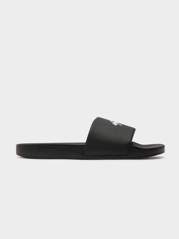 Tommy hilfiger Mens Signature Logo Pool Slides in Black | Glue Store