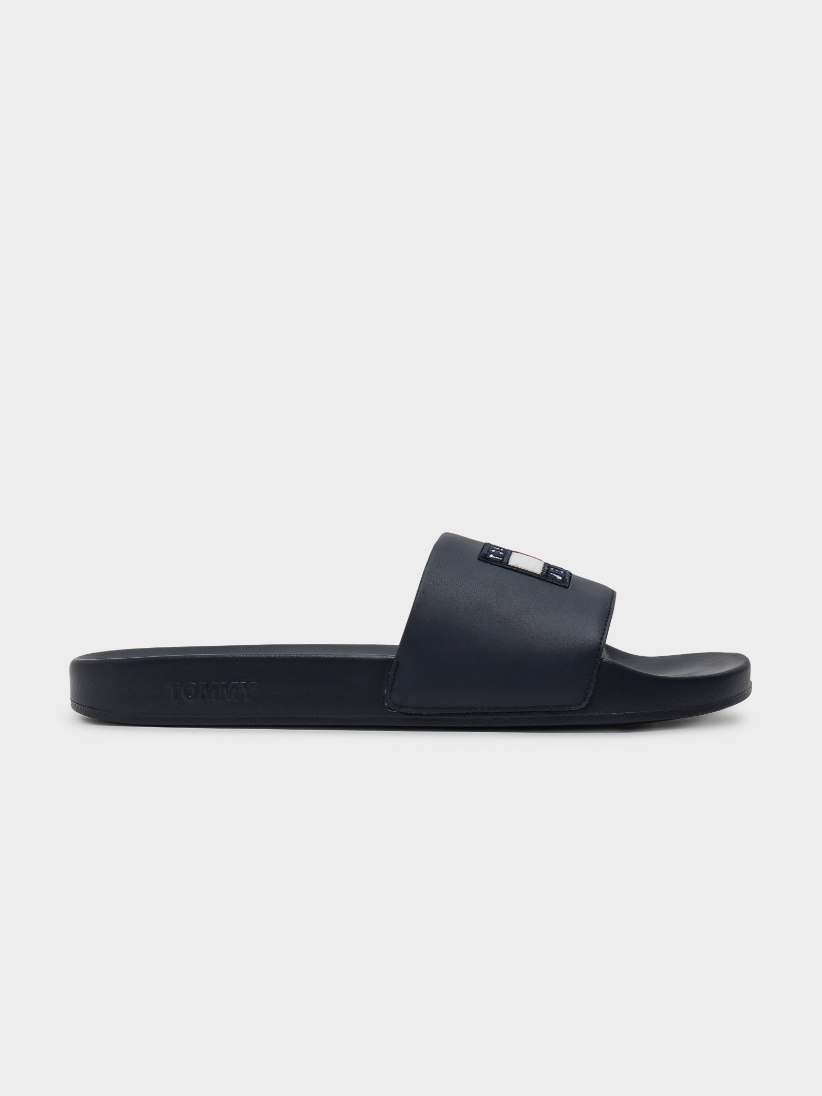 Mens Corduroy Tommy Badge Pool Slides in Navy