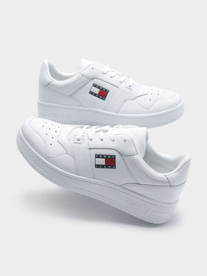 Mens Retro Leather Basket Trainers in White - Glue Store