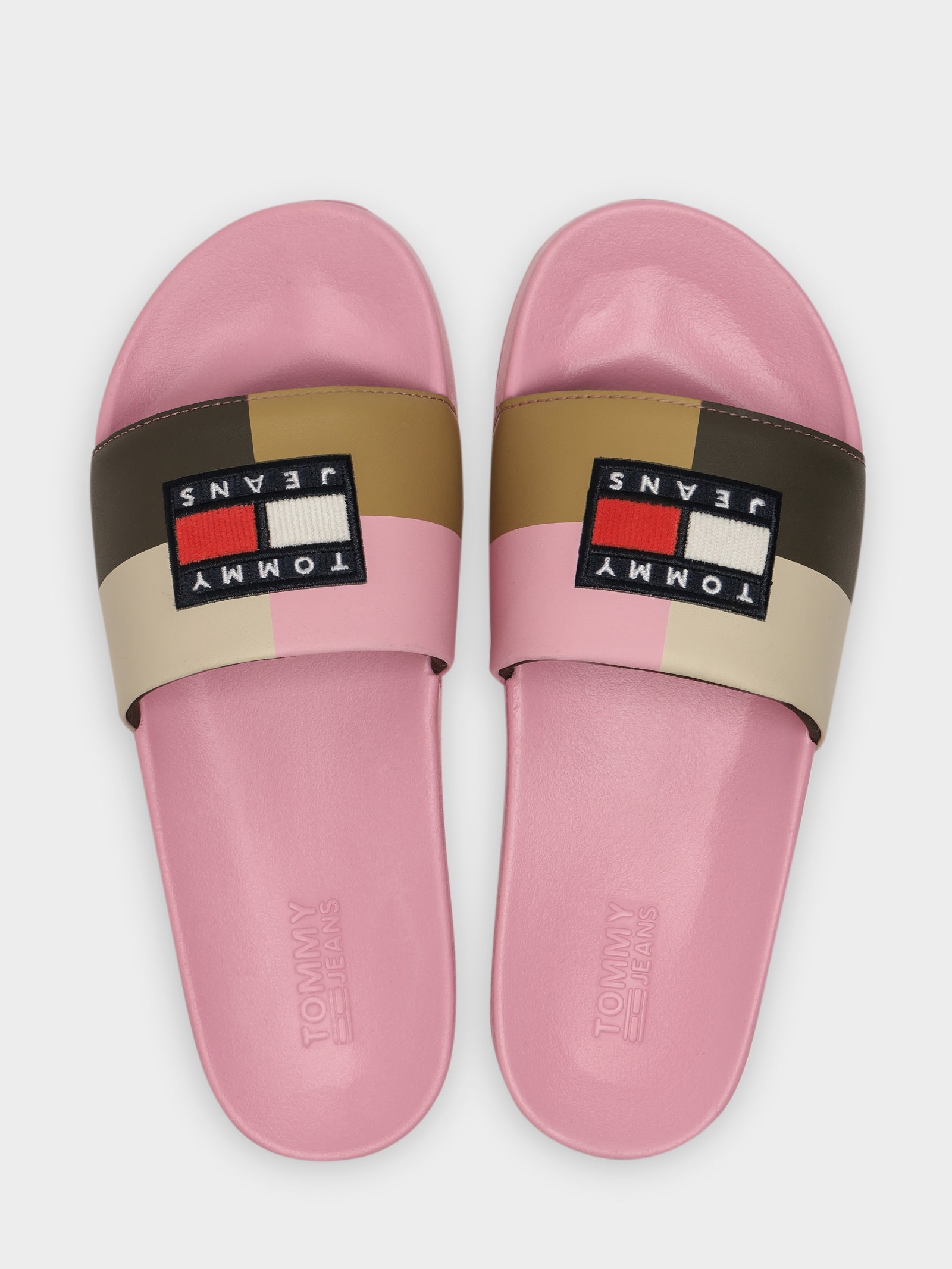 Womens Corduroy Flag Pool Slides in Matte Pink.