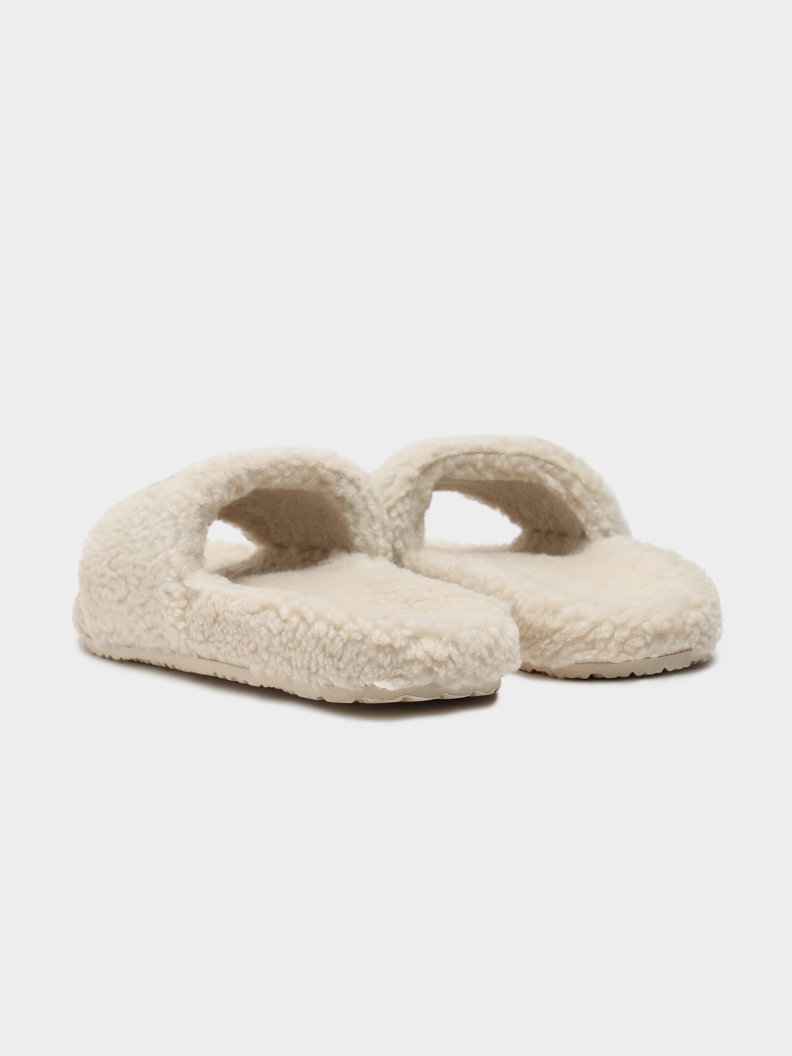 Womens Tommy Jeans Flag Sherpa Slides in Beige