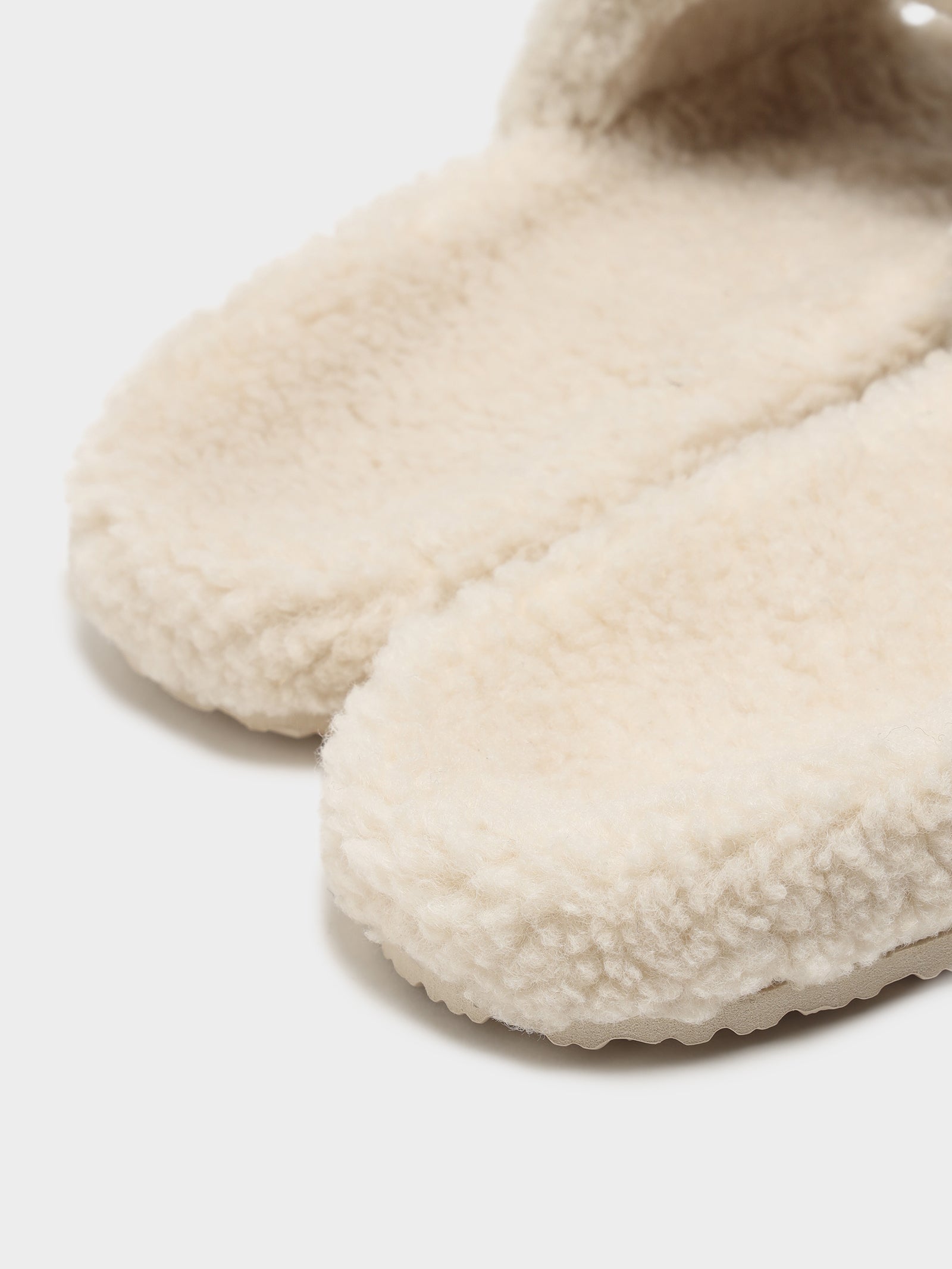 Womens Tommy Jeans Flag Sherpa Slides in Beige