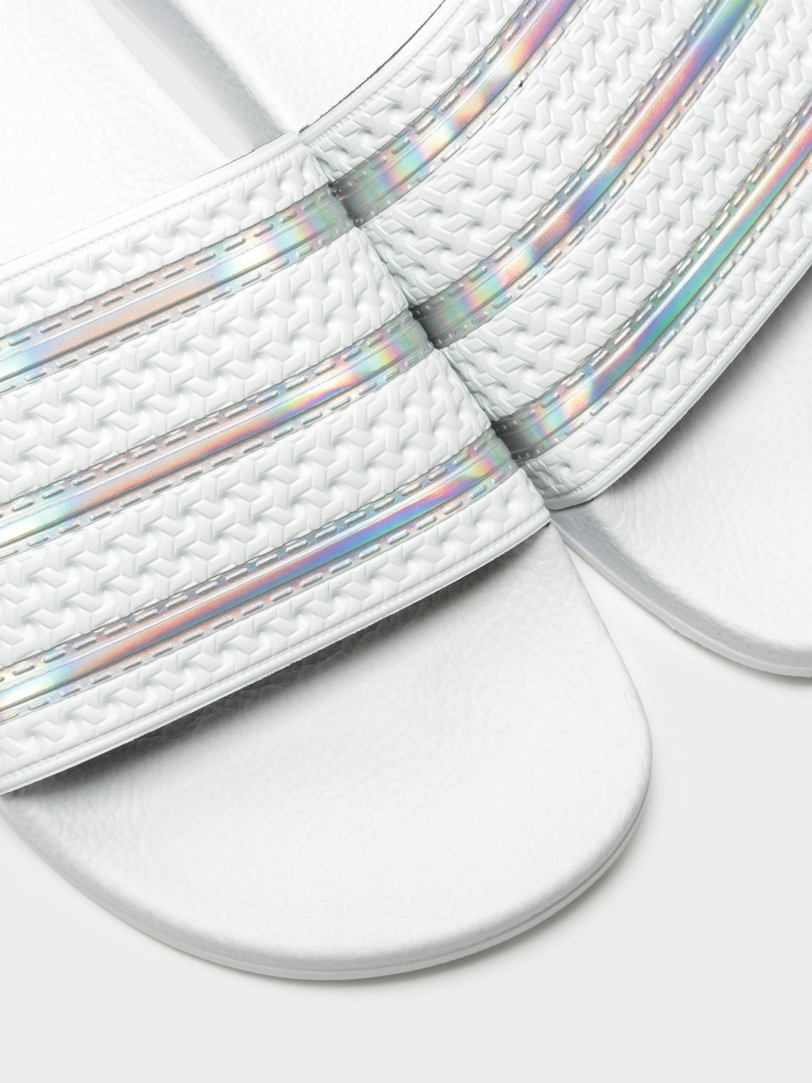 Womens Adilette Slides in Crystal White & Iridescence