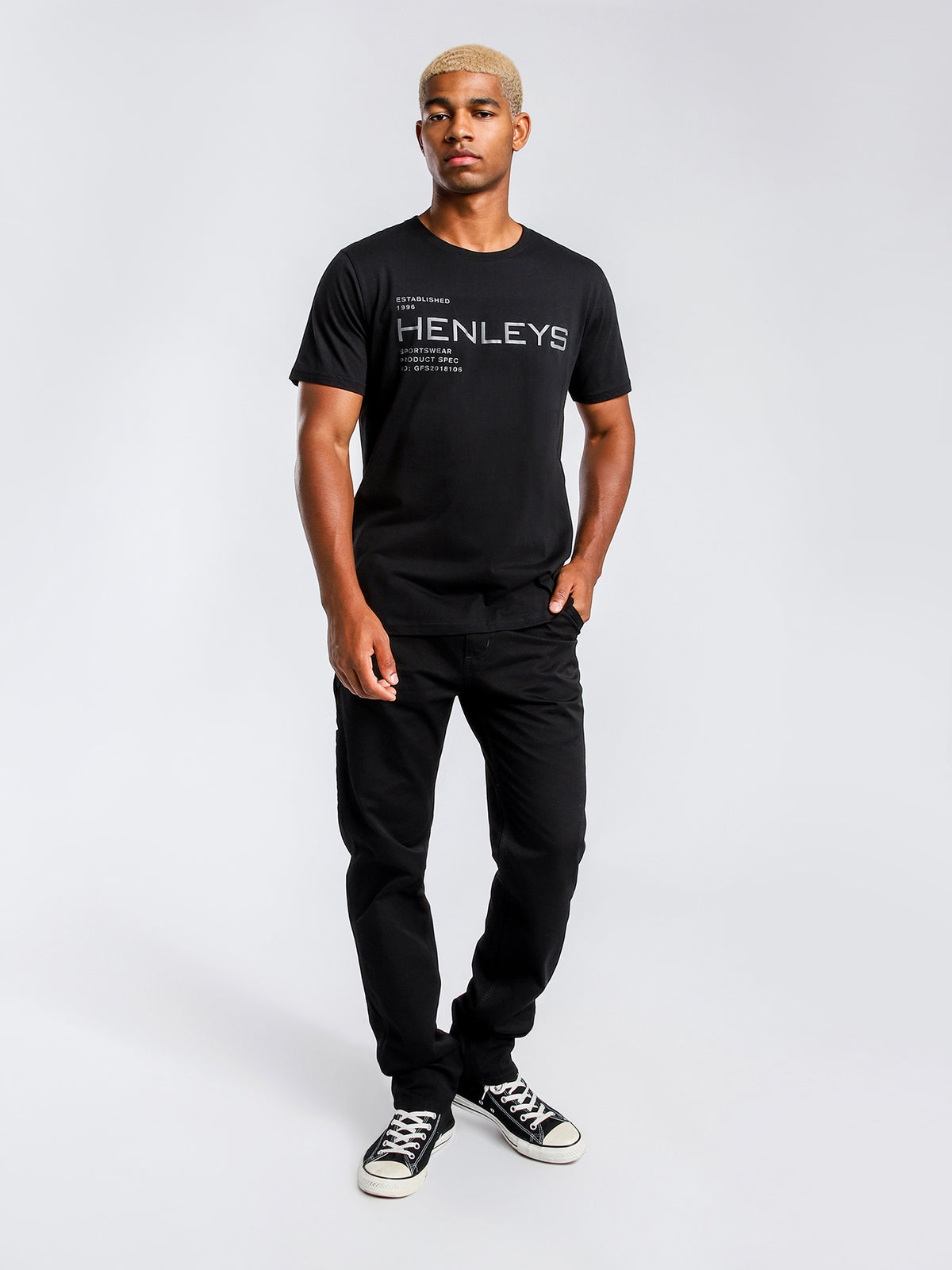 Henleys Regent Reflective Print T-Shirt in Black | Black