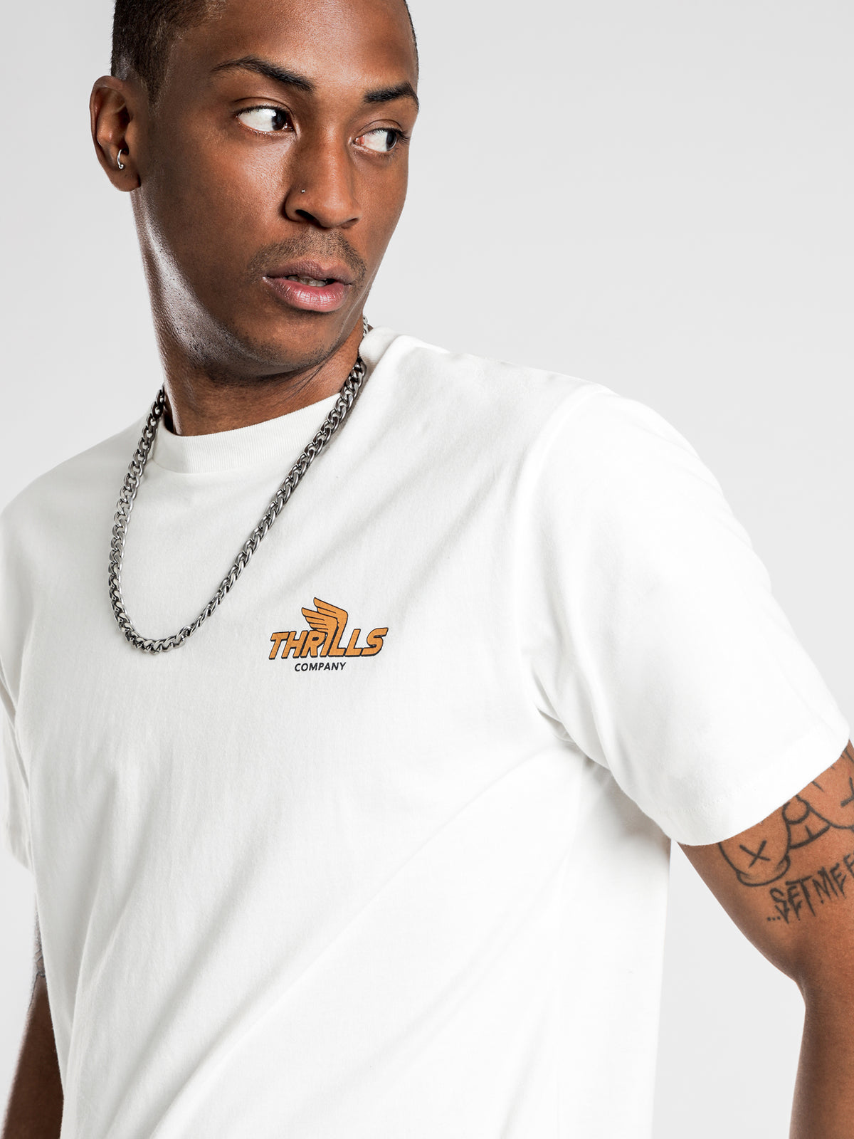 Thrills Burner Merch Fit T-Shirt in Dirty White | White