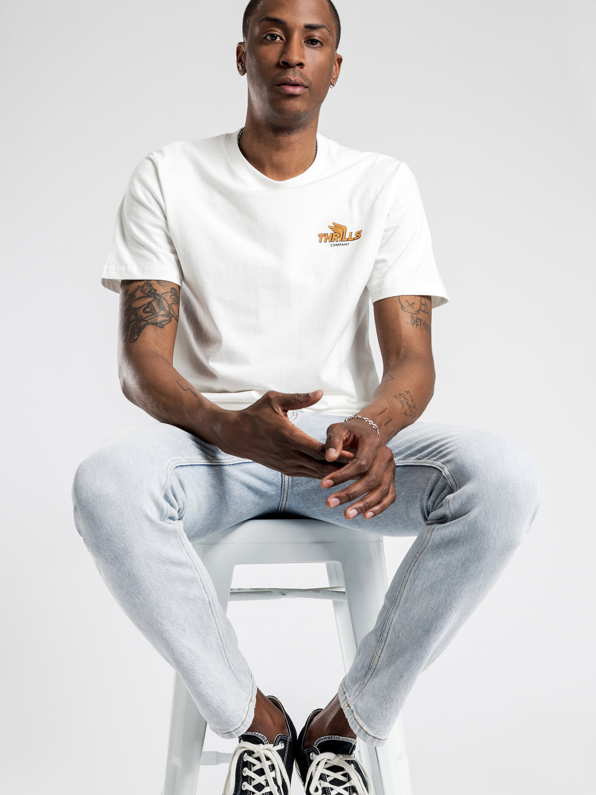 Thrills Burner Merch Fit T-Shirt in Dirty White | White