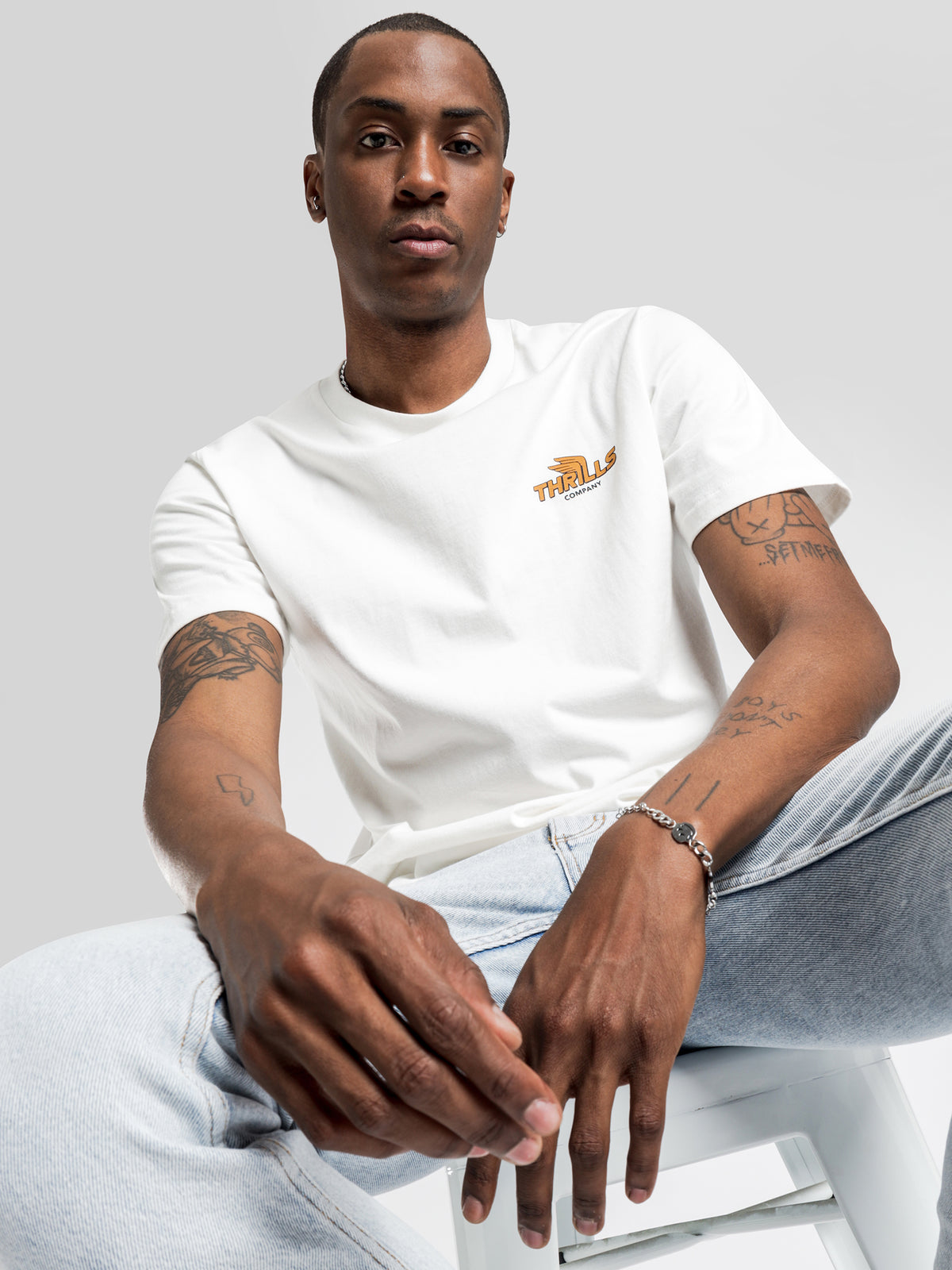 Thrills Burner Merch Fit T-Shirt in Dirty White | White