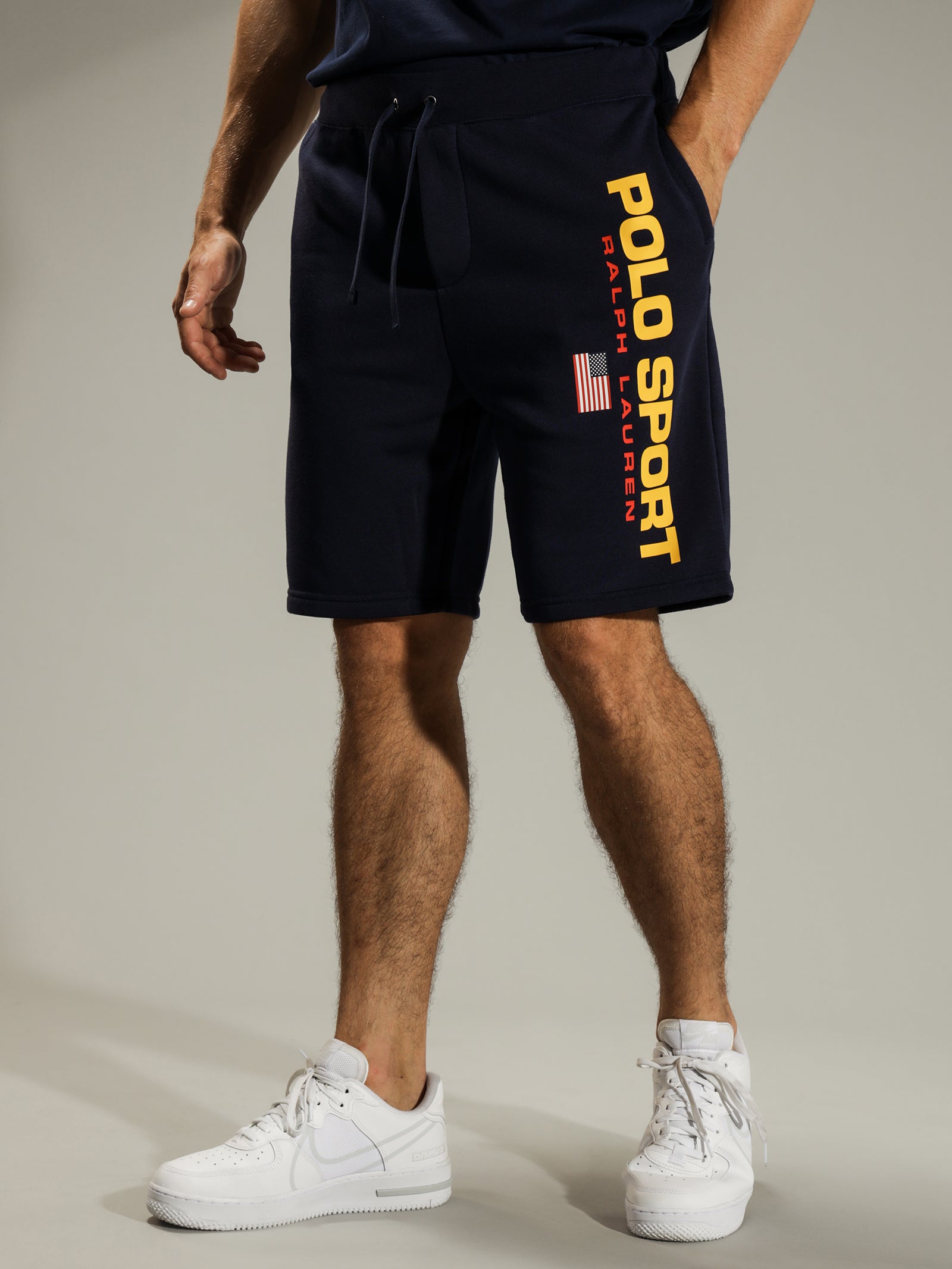 Logo Print Track Shorts in Navy