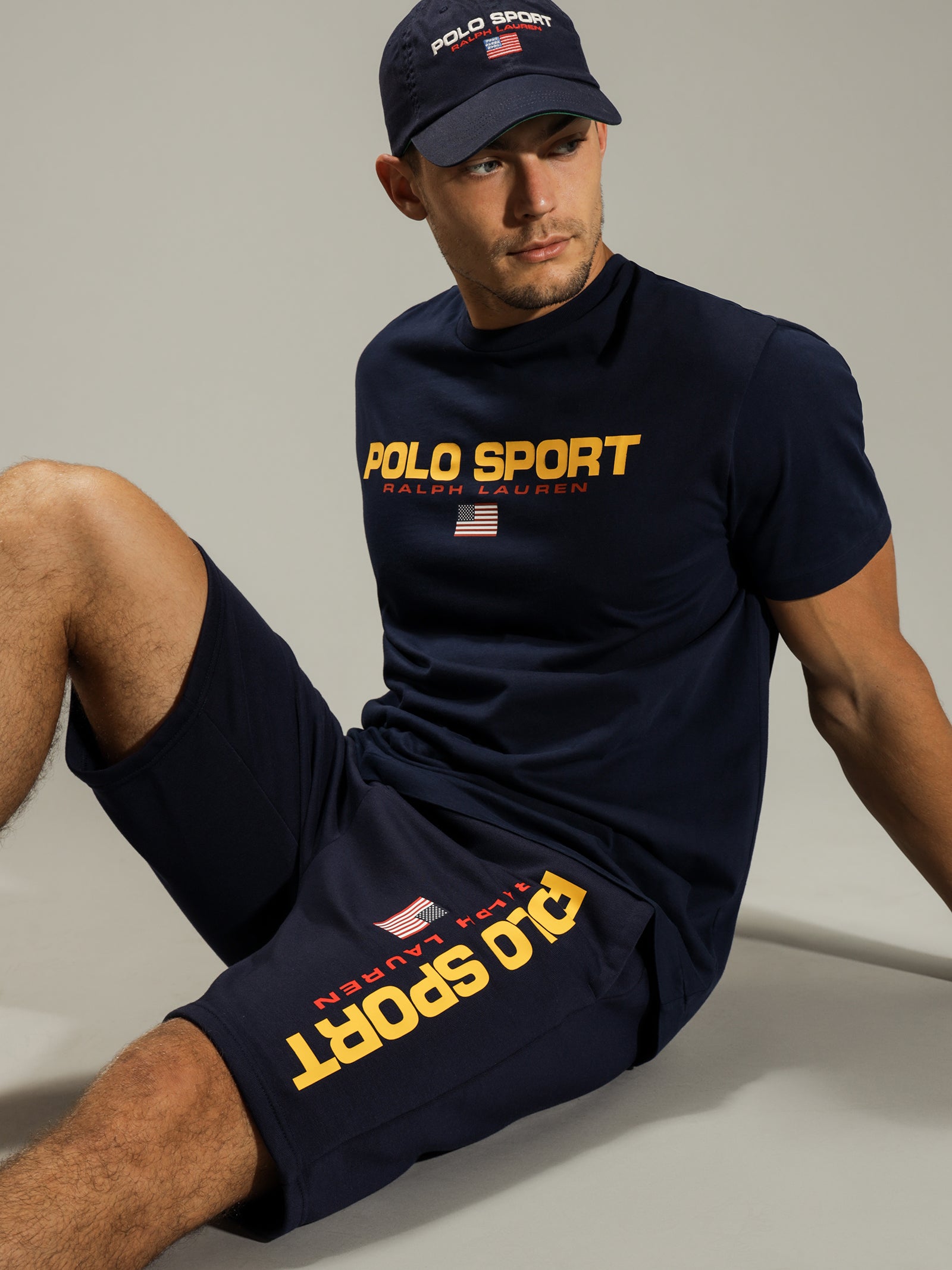 Logo Print Track Shorts in Navy