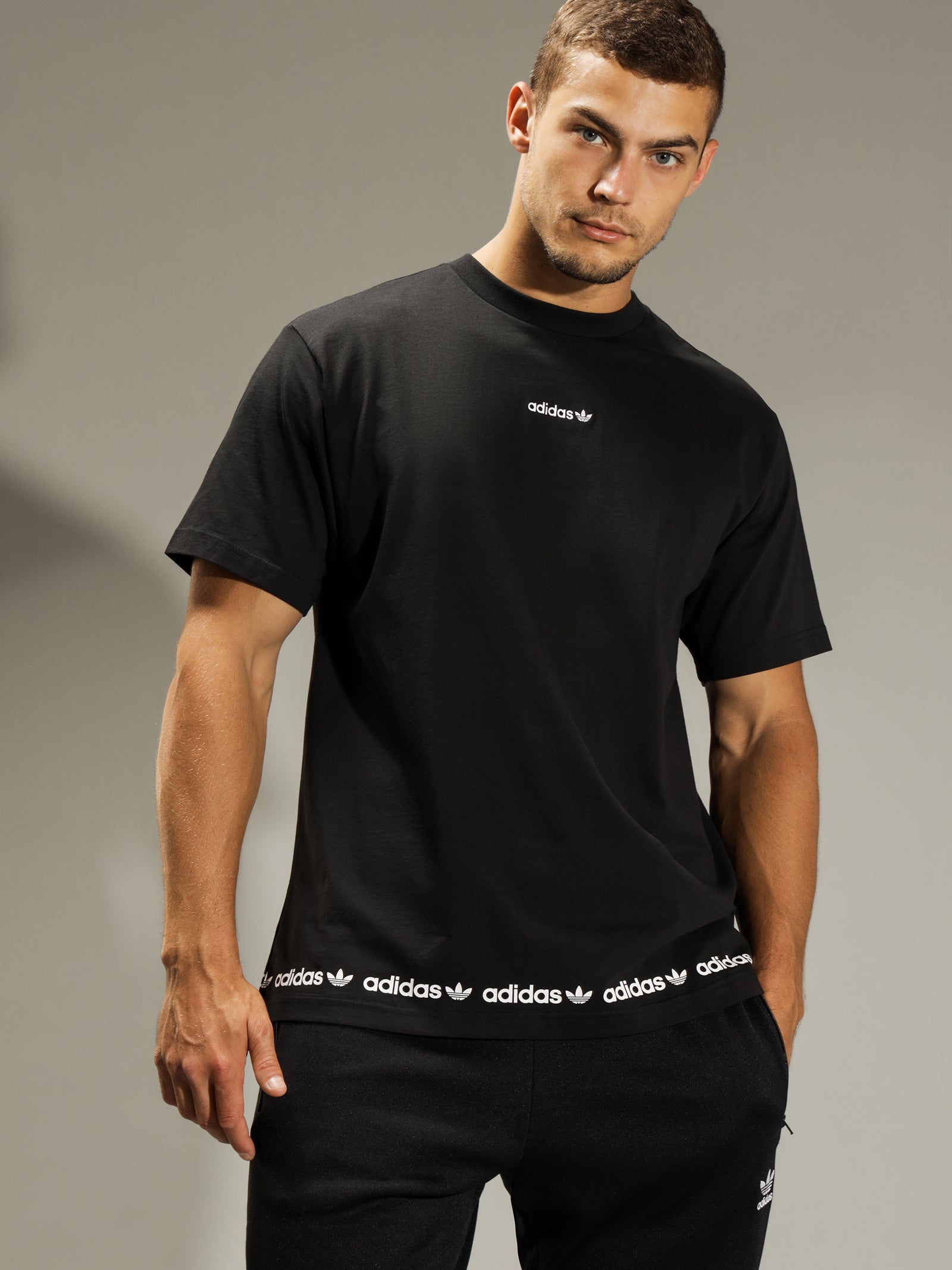 Linear Logo Repeat Short Sleeve T-Shirt in Black