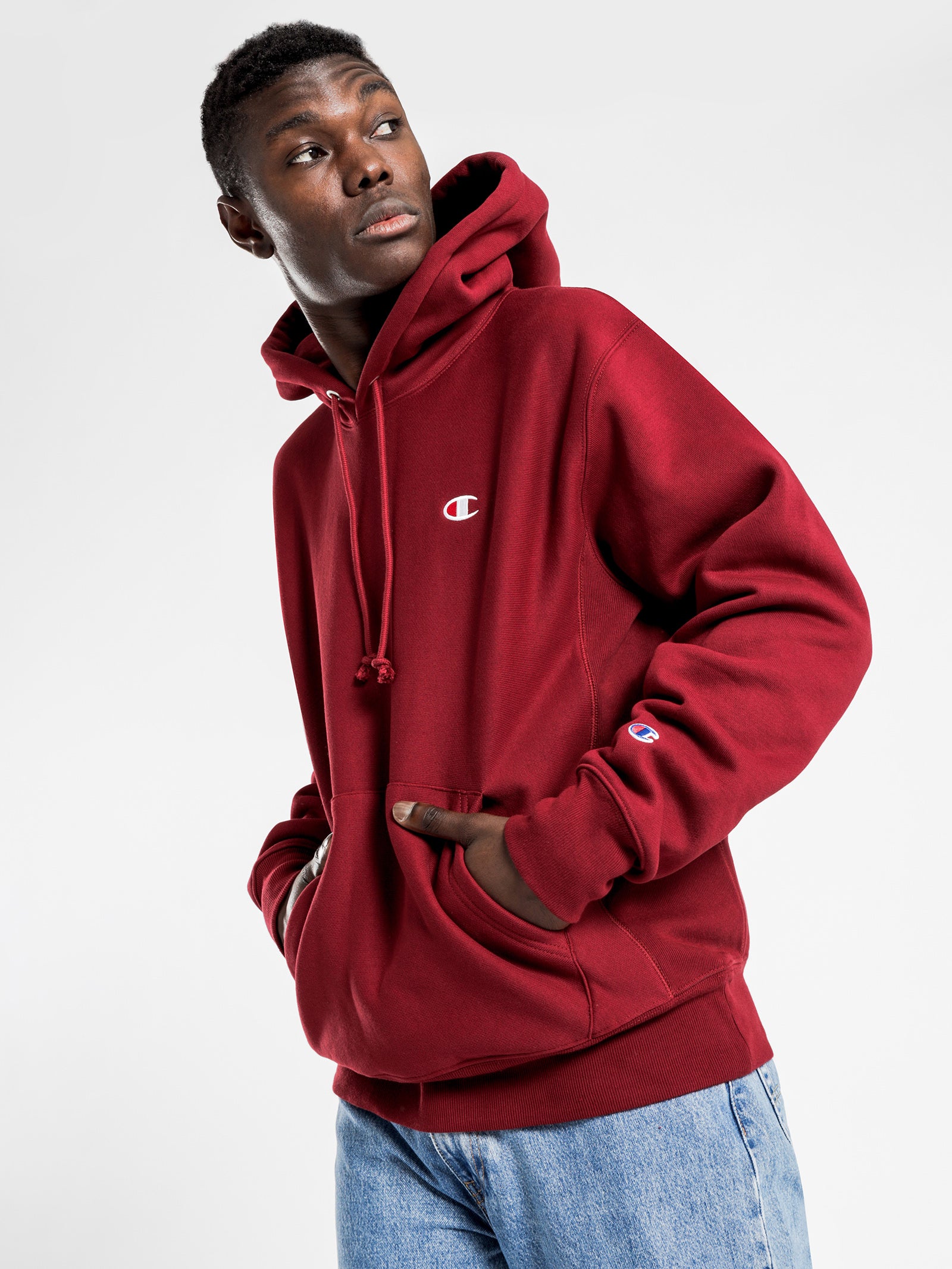 Champion Reverse Weave Hoodie in Sepia Red Red Glue Store