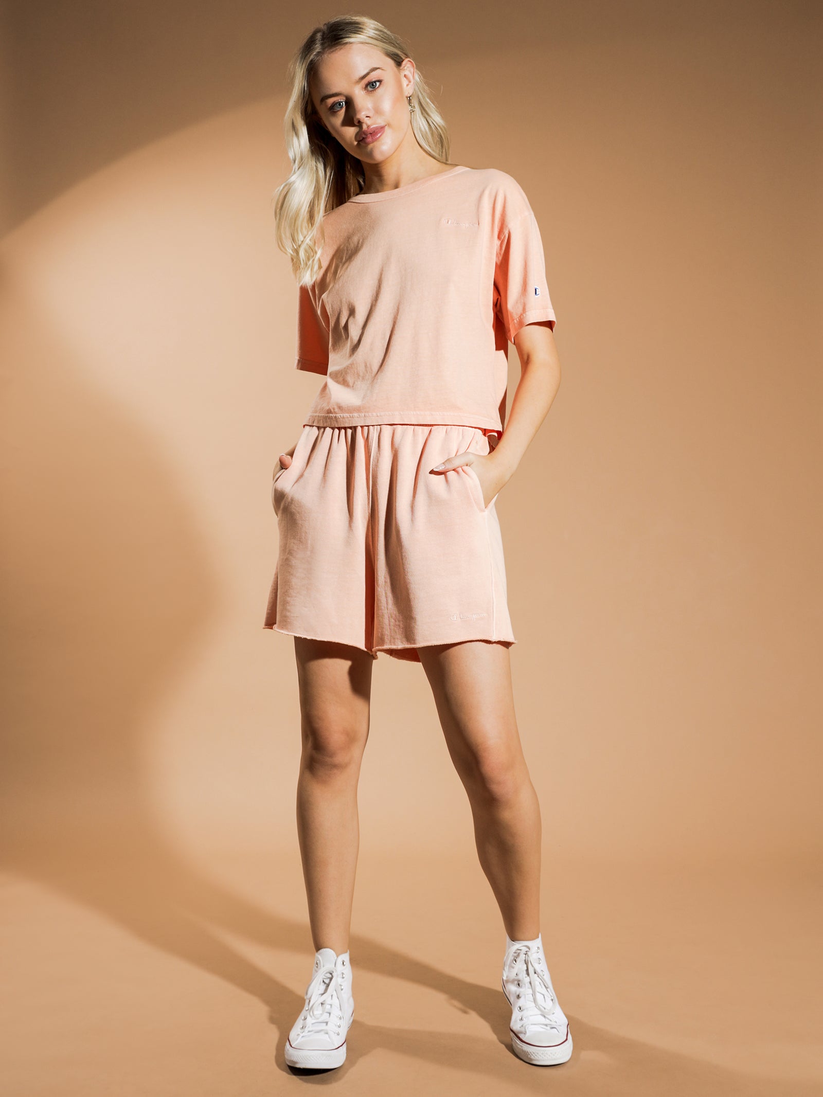 Vintage Dyed Boyfriend Shorts in Peach