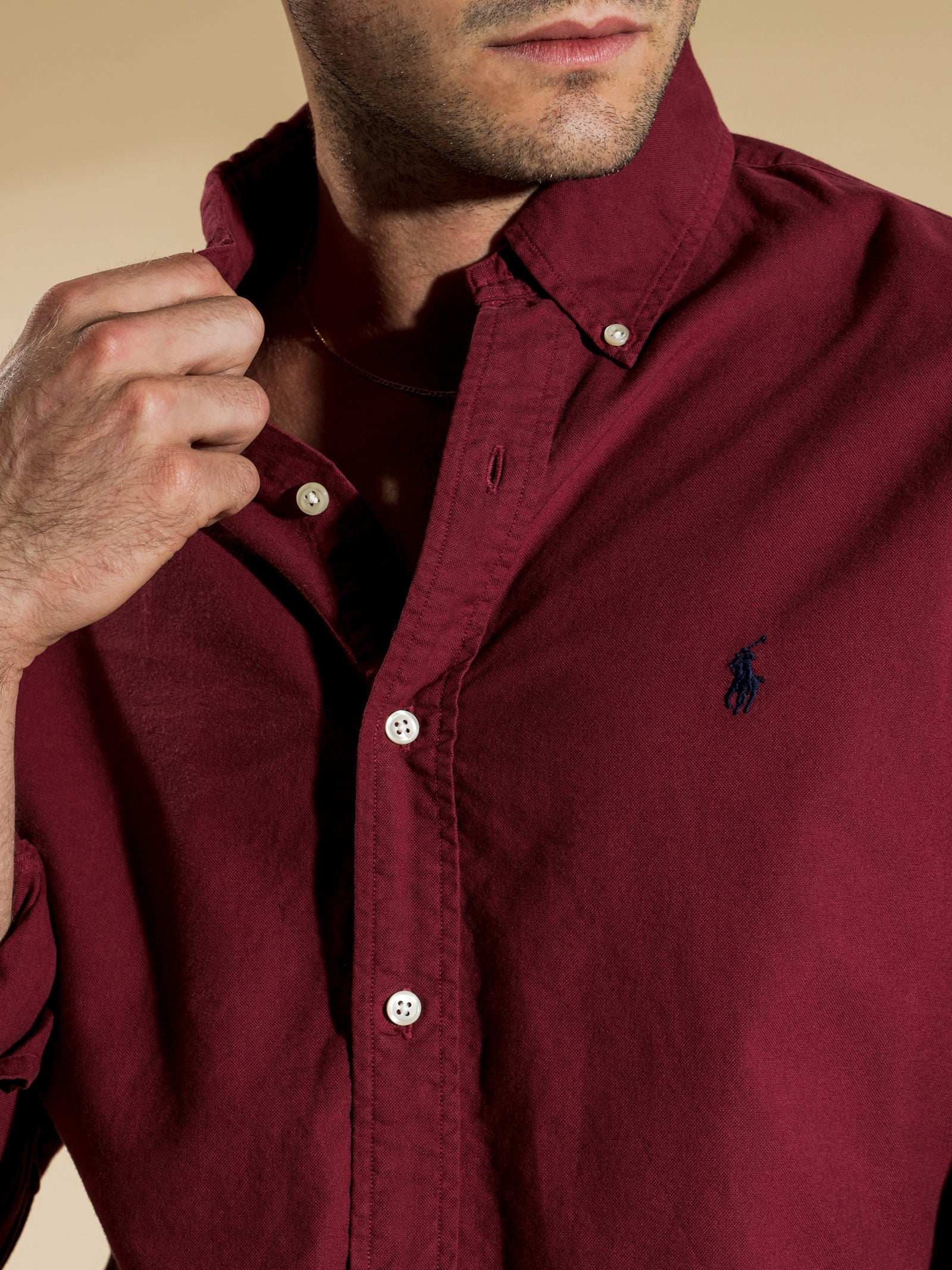 Slim Fit Garment Dyed Oxford Shirt in Burgundy